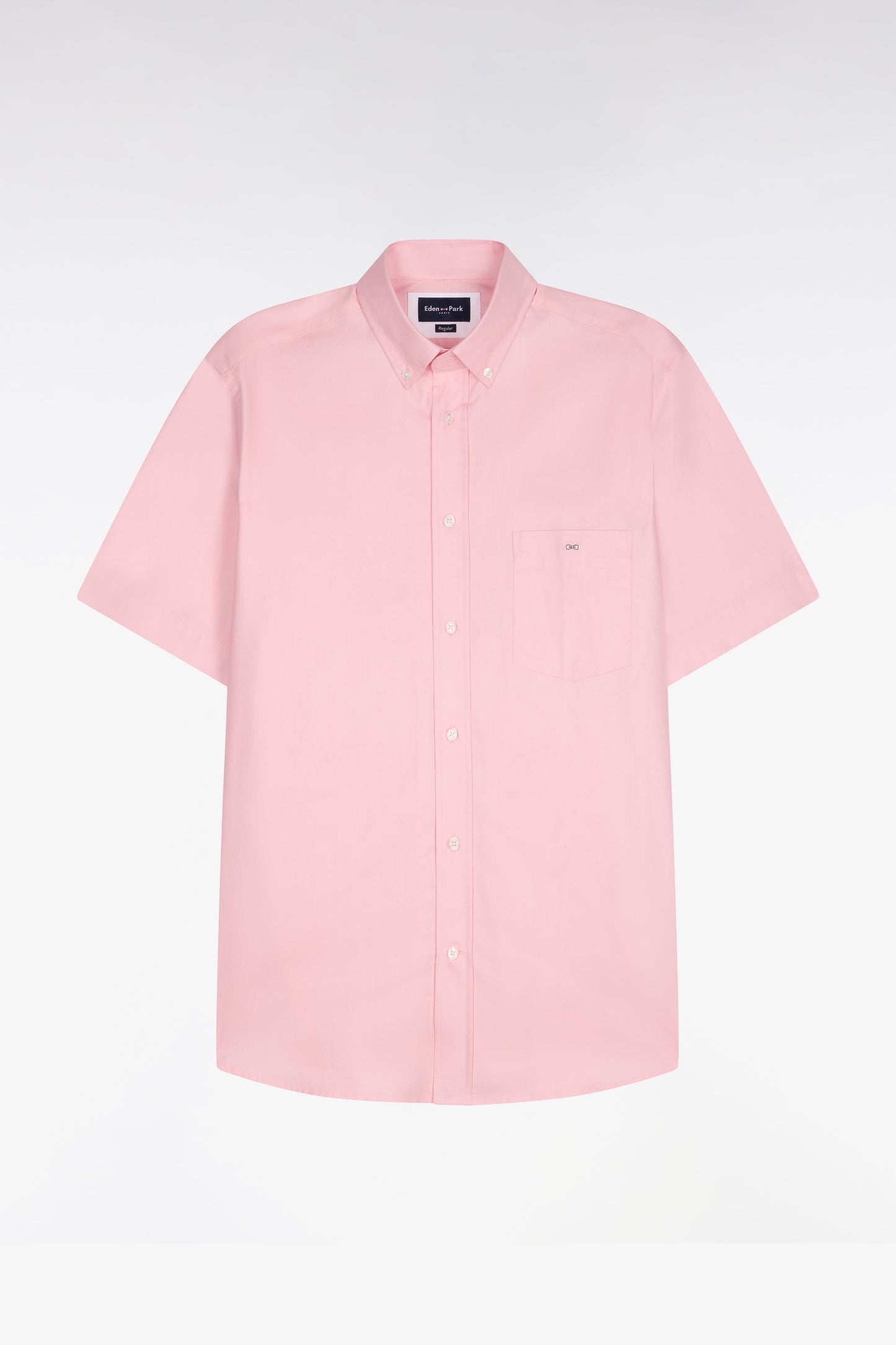 Chemise à manches courtes en coton fil teint rose