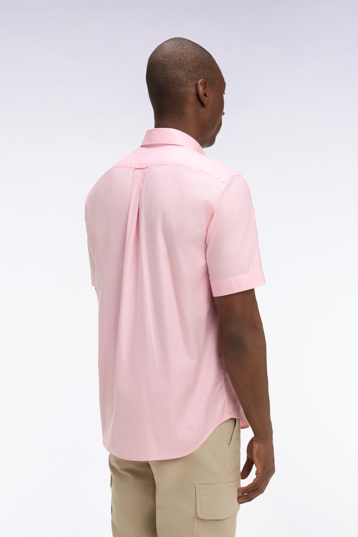 Chemise à manches courtes en coton fil teint rose