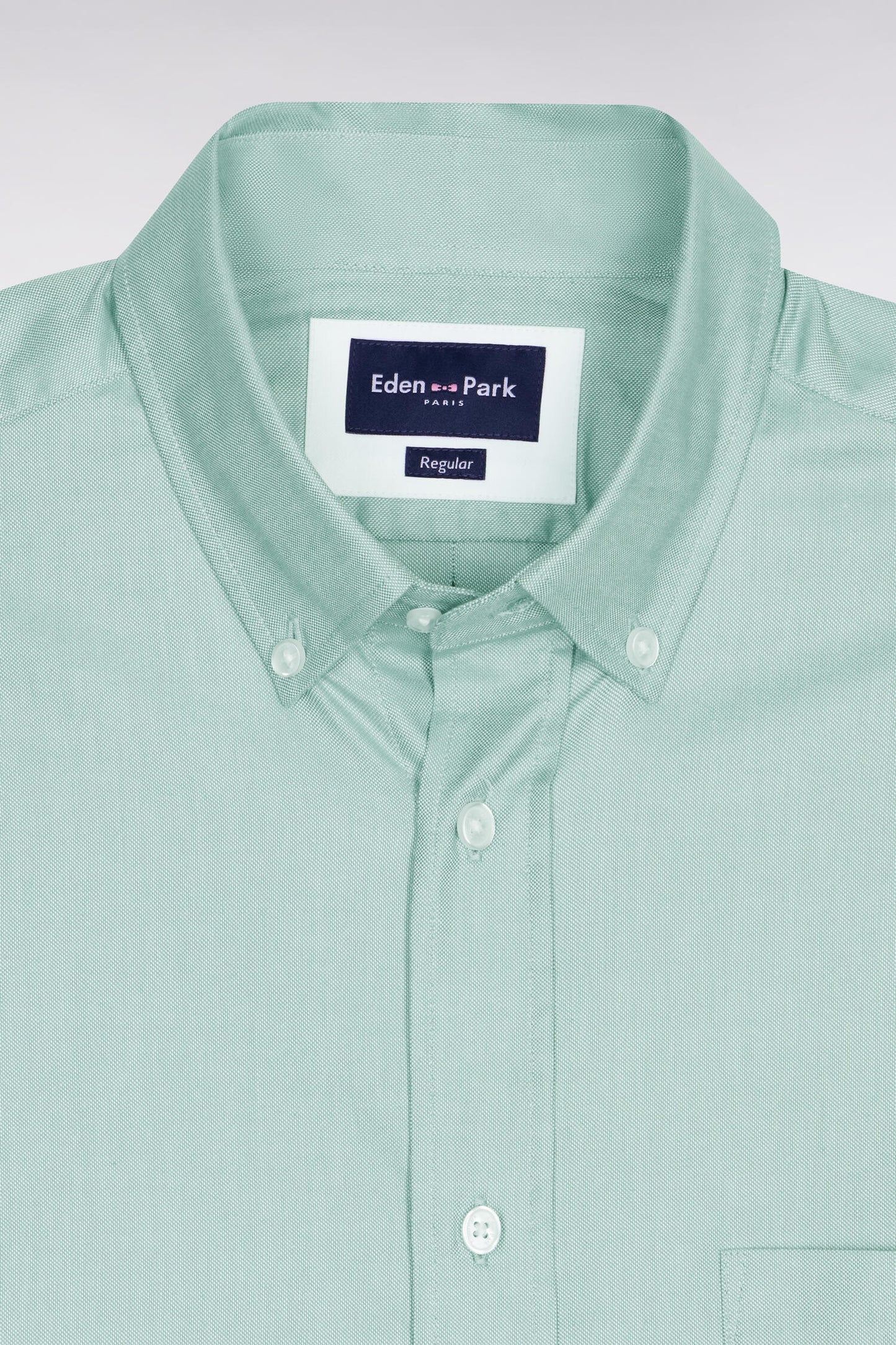 Chemise à manches courtes en coton fil teint vert d'eau