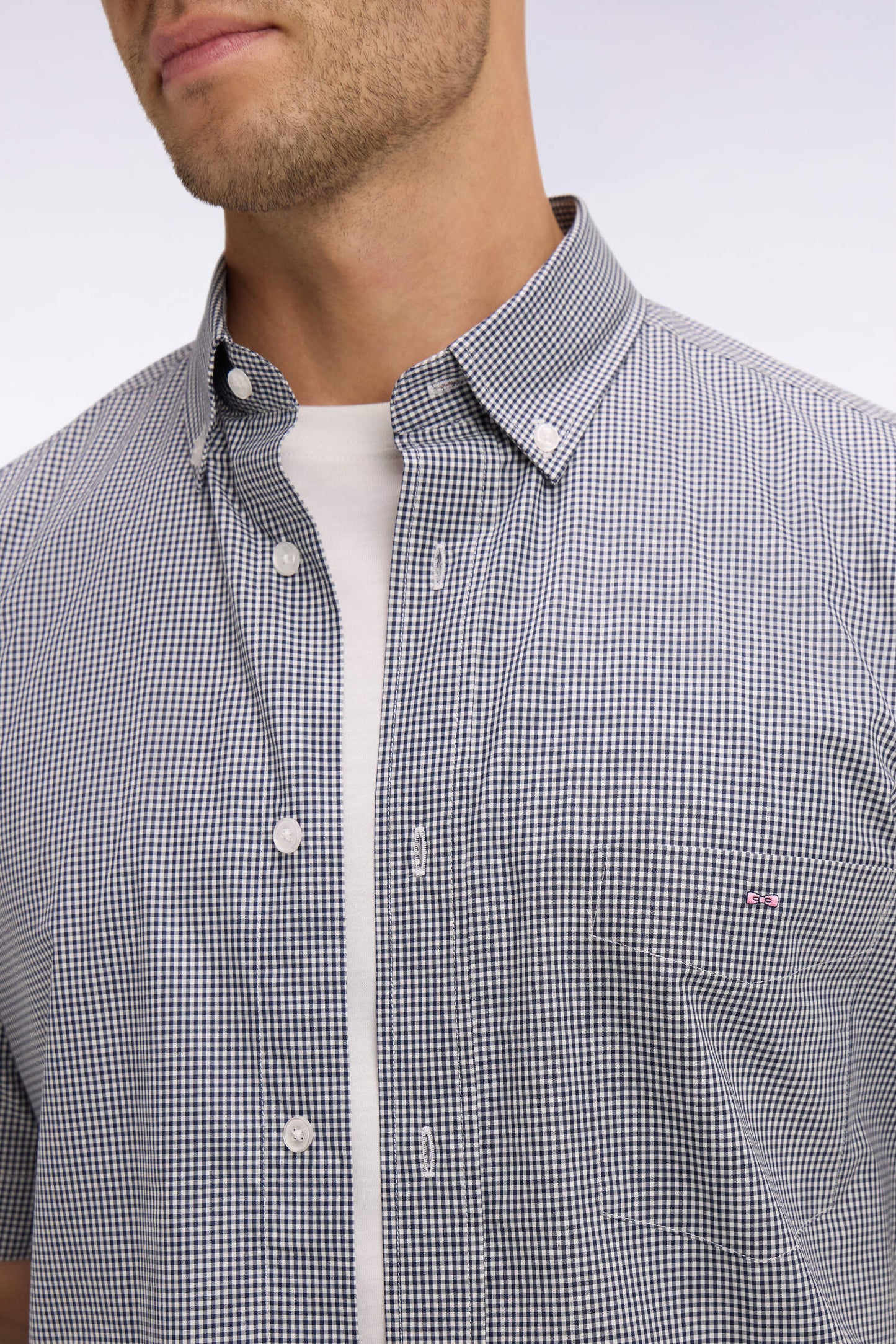 Chemise à manches courtes en coton à carreaux Vichy marine