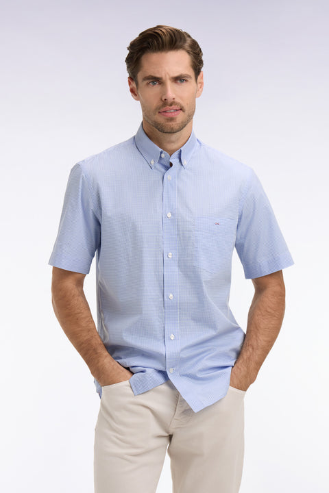 Chemise à manches courtes en coton à carreaux Vichy bleu ciel - Image 3