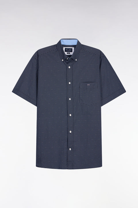 Chemise à manches courtes en coton marine à micromotifs bleu ciel - Image 2