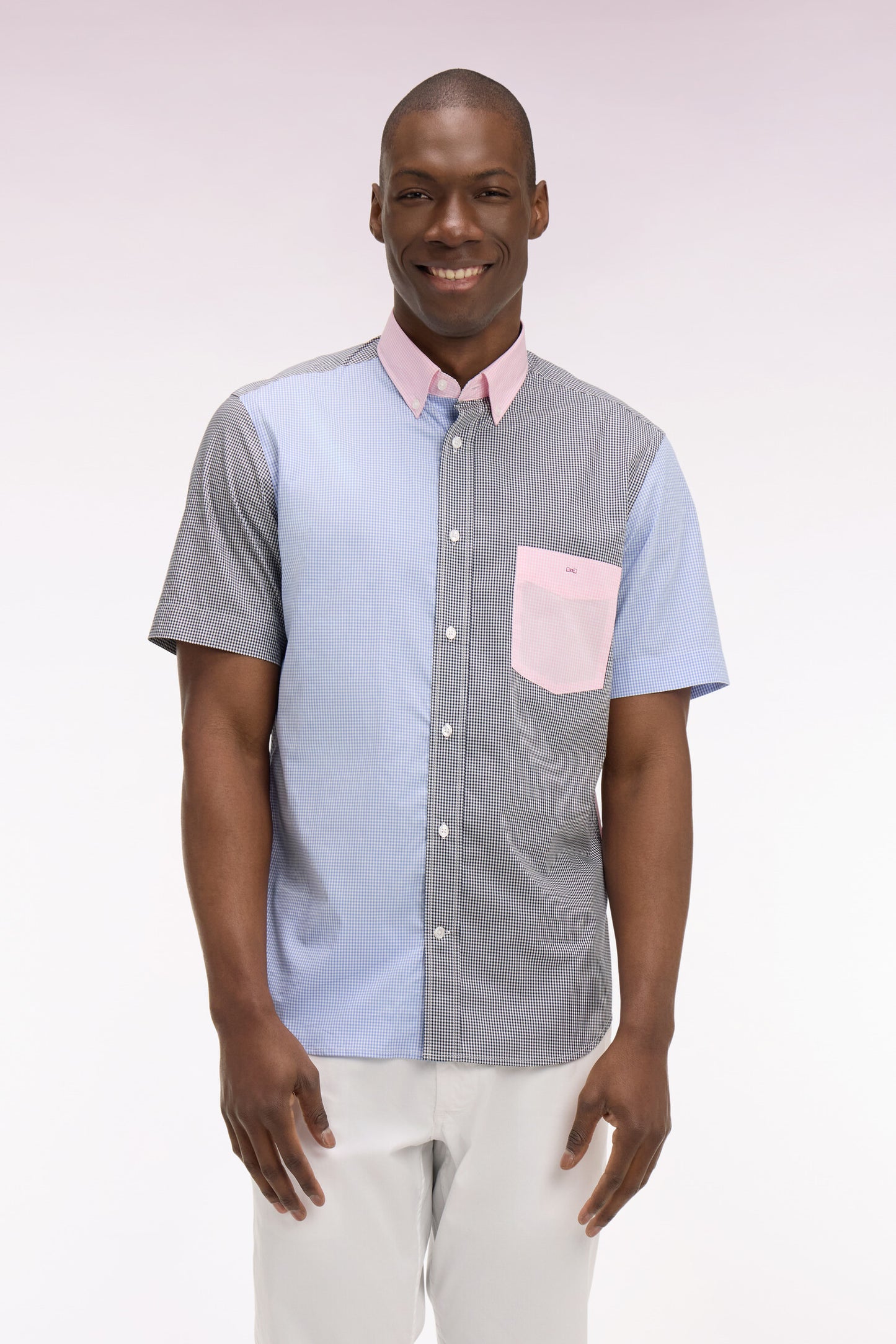 Chemise à manches courtes en popeline de coton Vichy