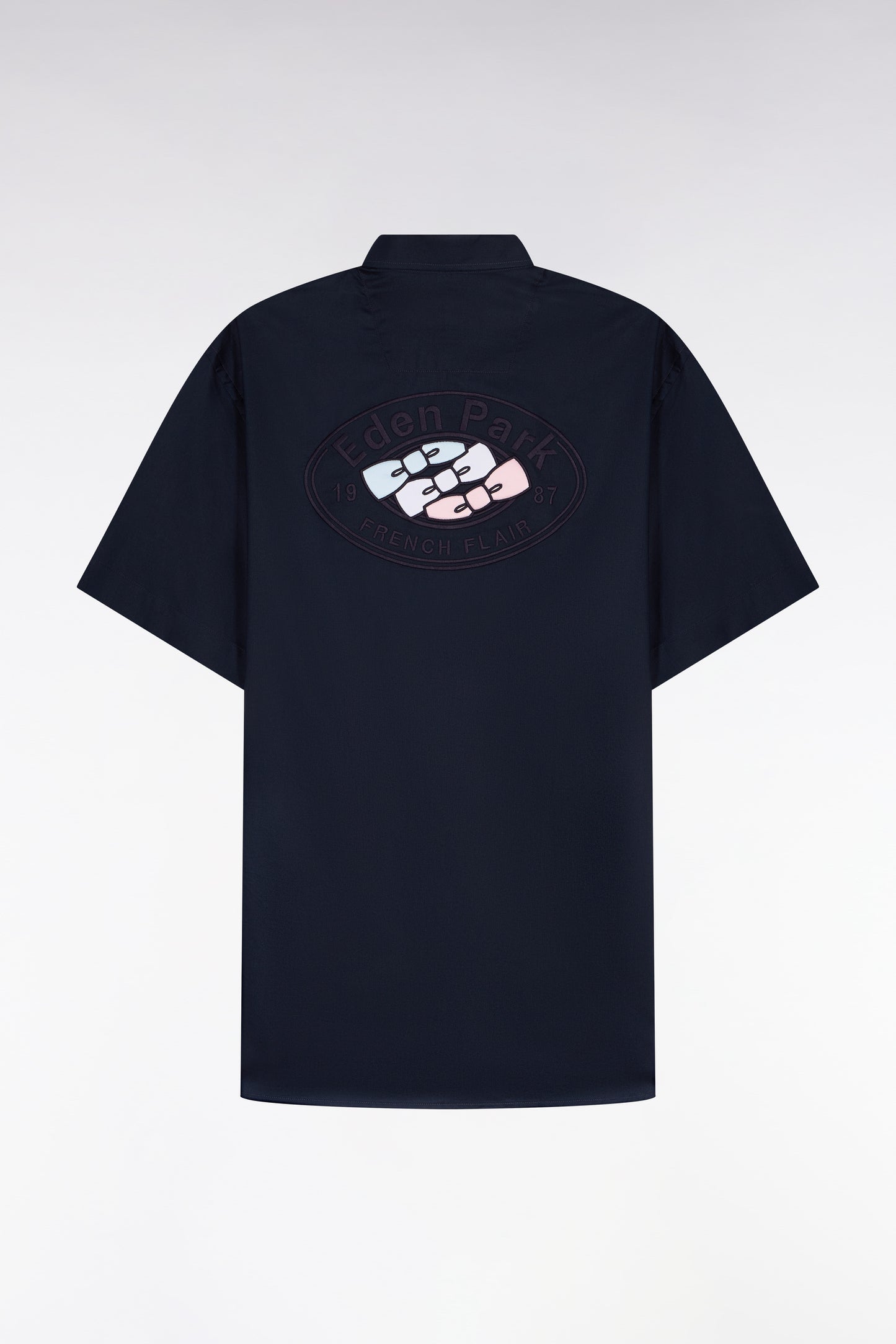 Chemise à manches courtes en coton marine broderie dos