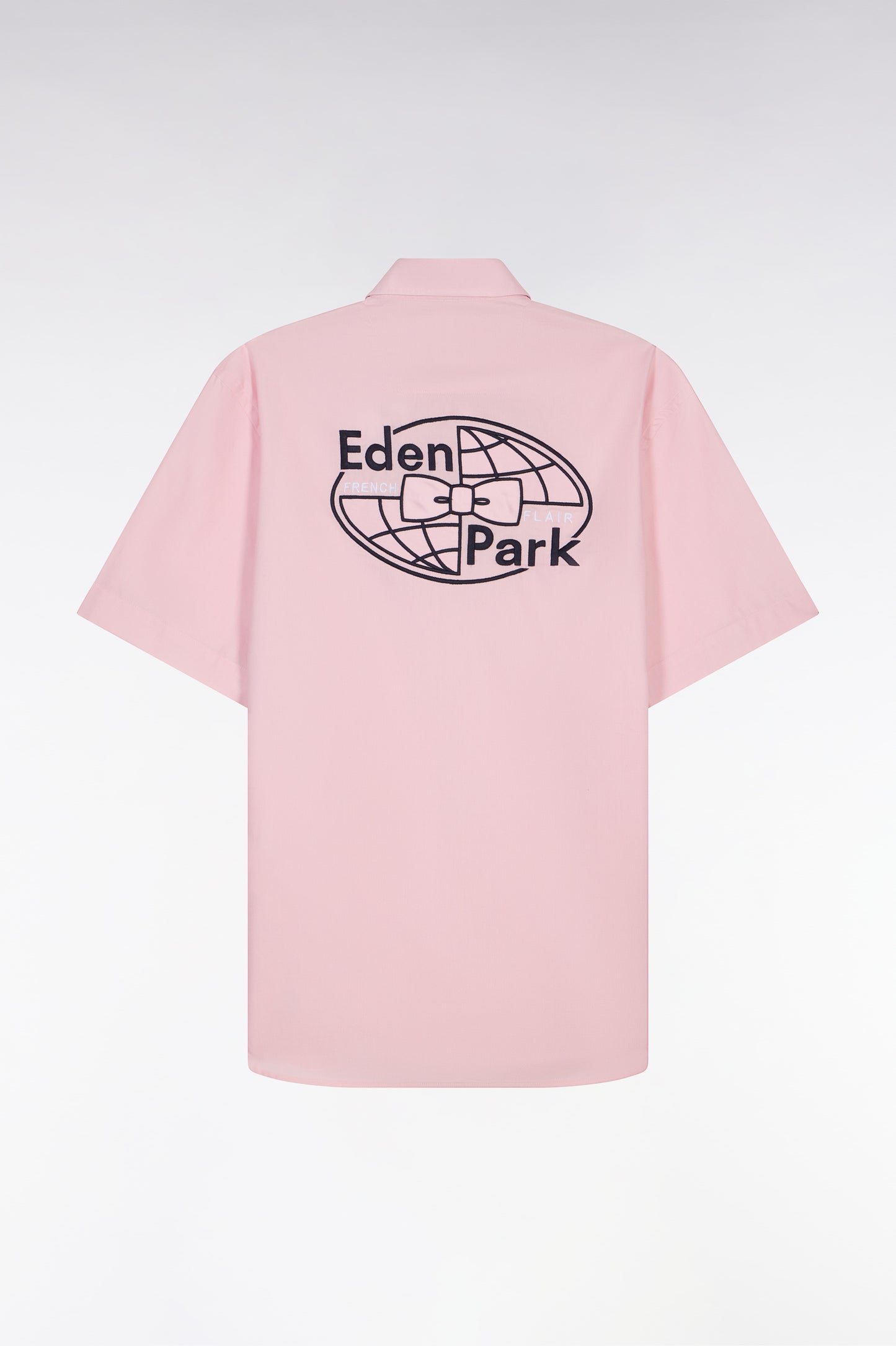 Chemise à manches courtes en coton rose broderie dos