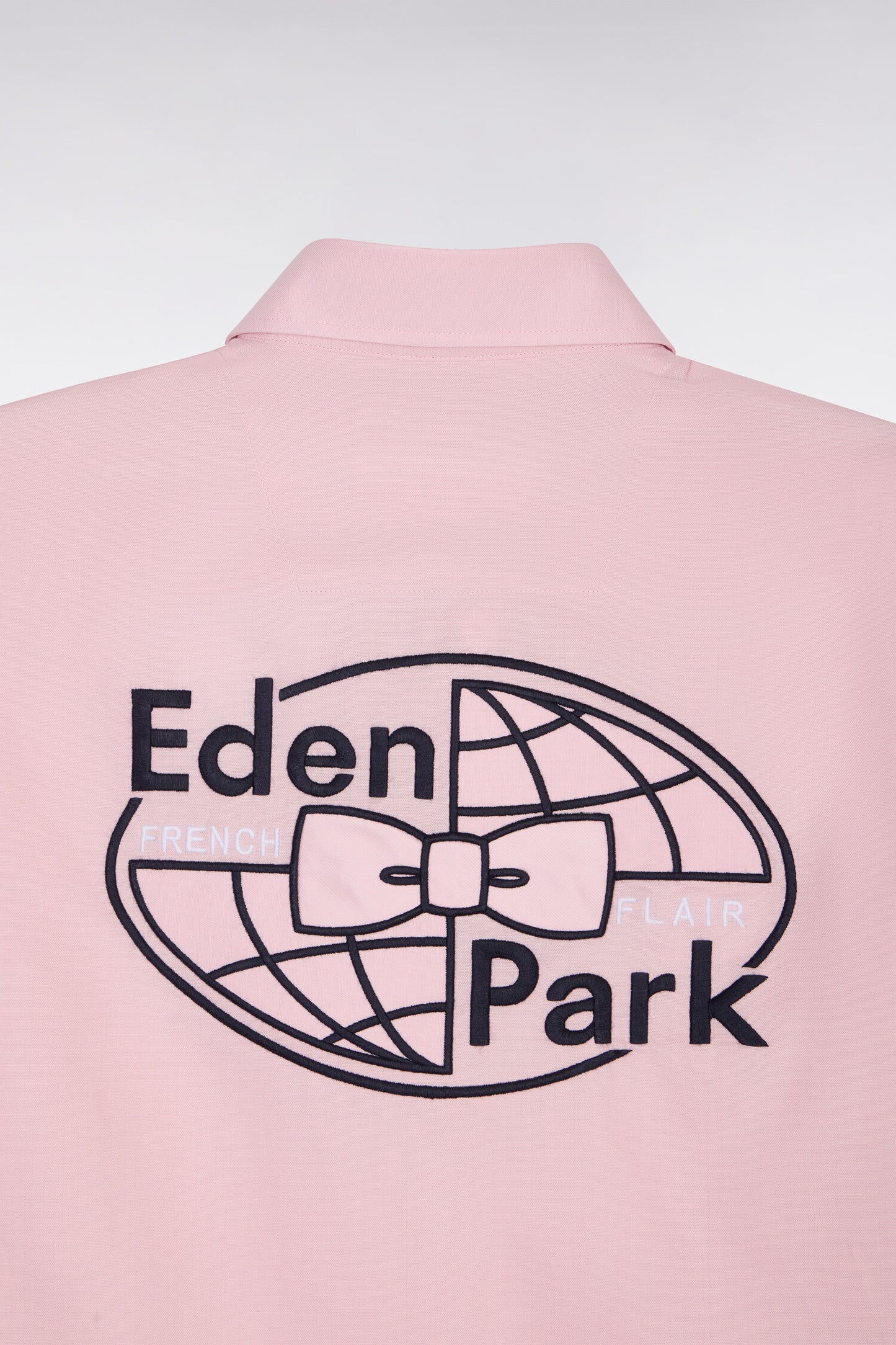 Chemise à manches courtes en coton rose broderie dos