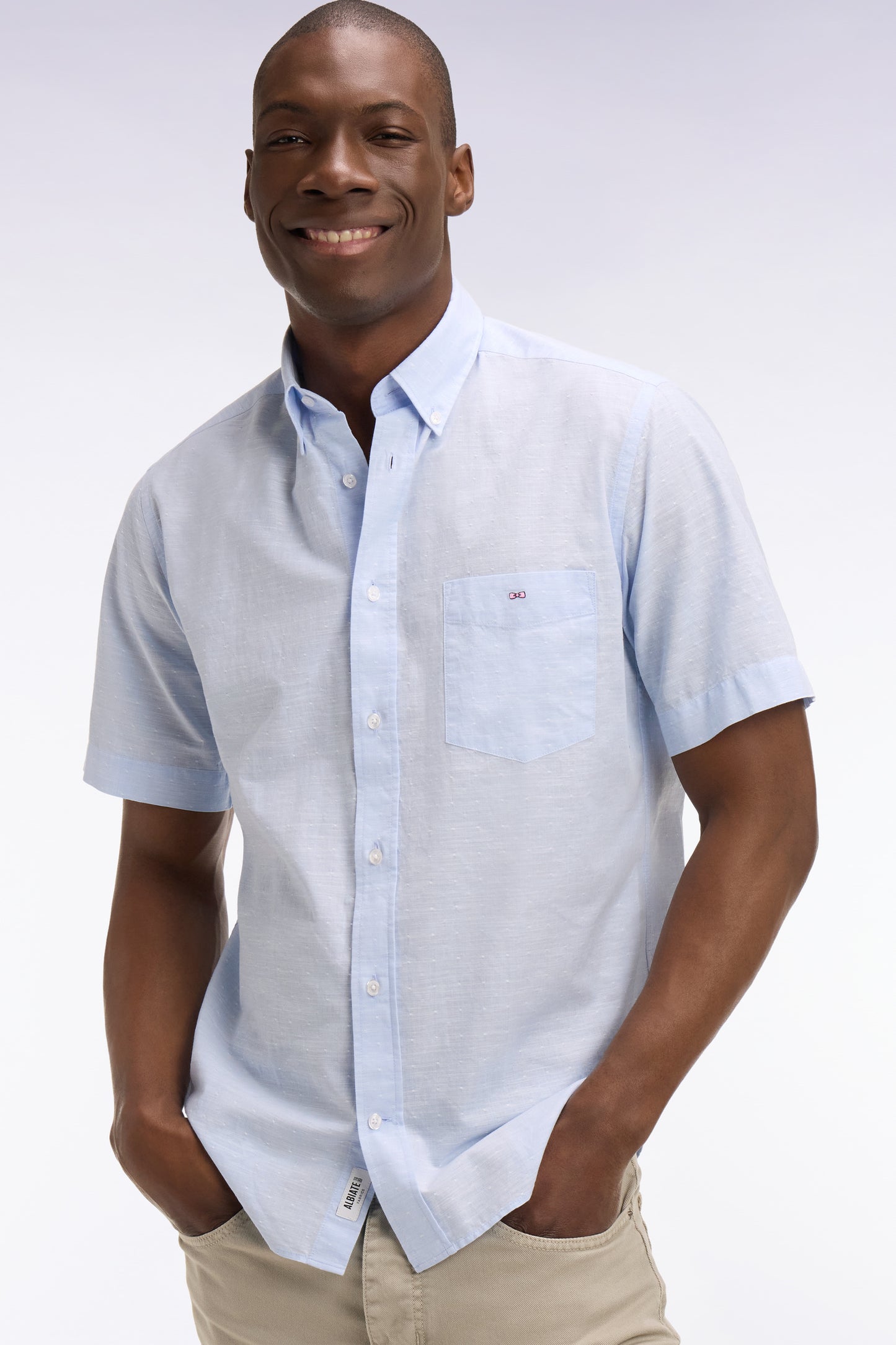 Chemise à manches courtes en coton jacquard ciel