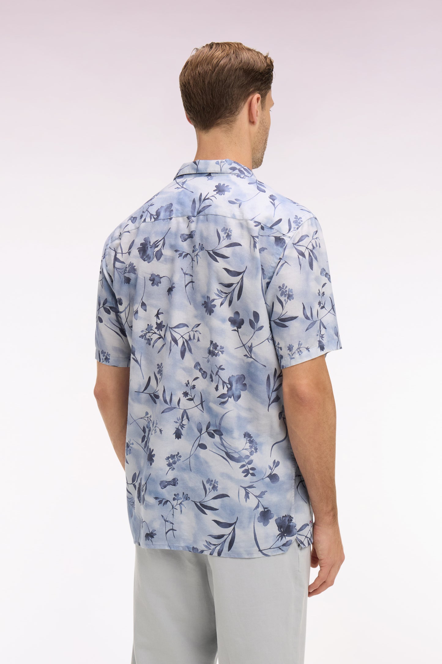 Chemise à manches courtes en lyocell et coton imprimé floral ciel