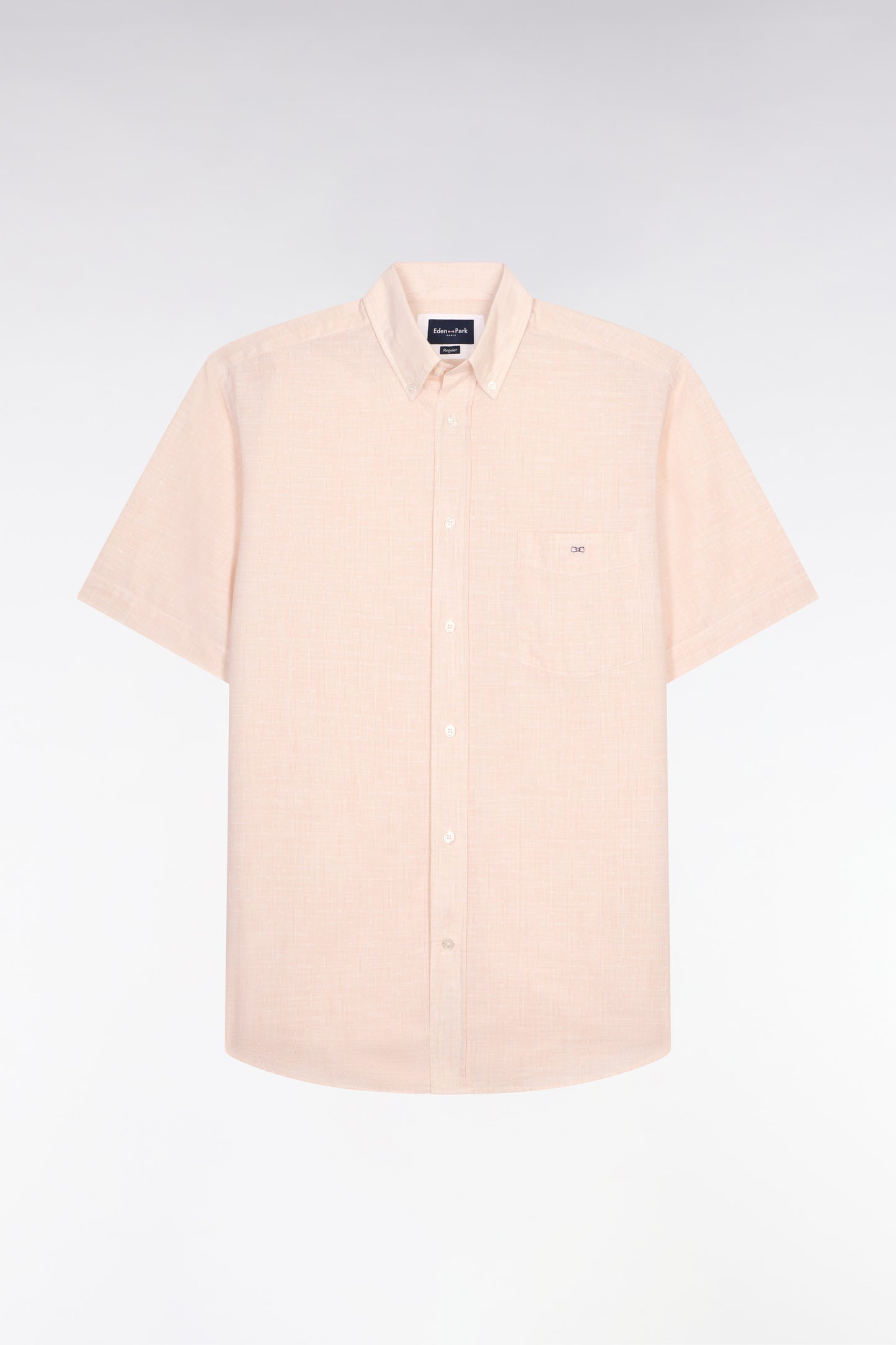 Chemise à manches courtes en coton jacquard rayé beige