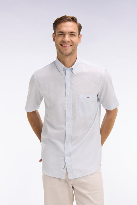 Chemise à manches courtes en coton jacquard rayé bleu ciel - Image 3