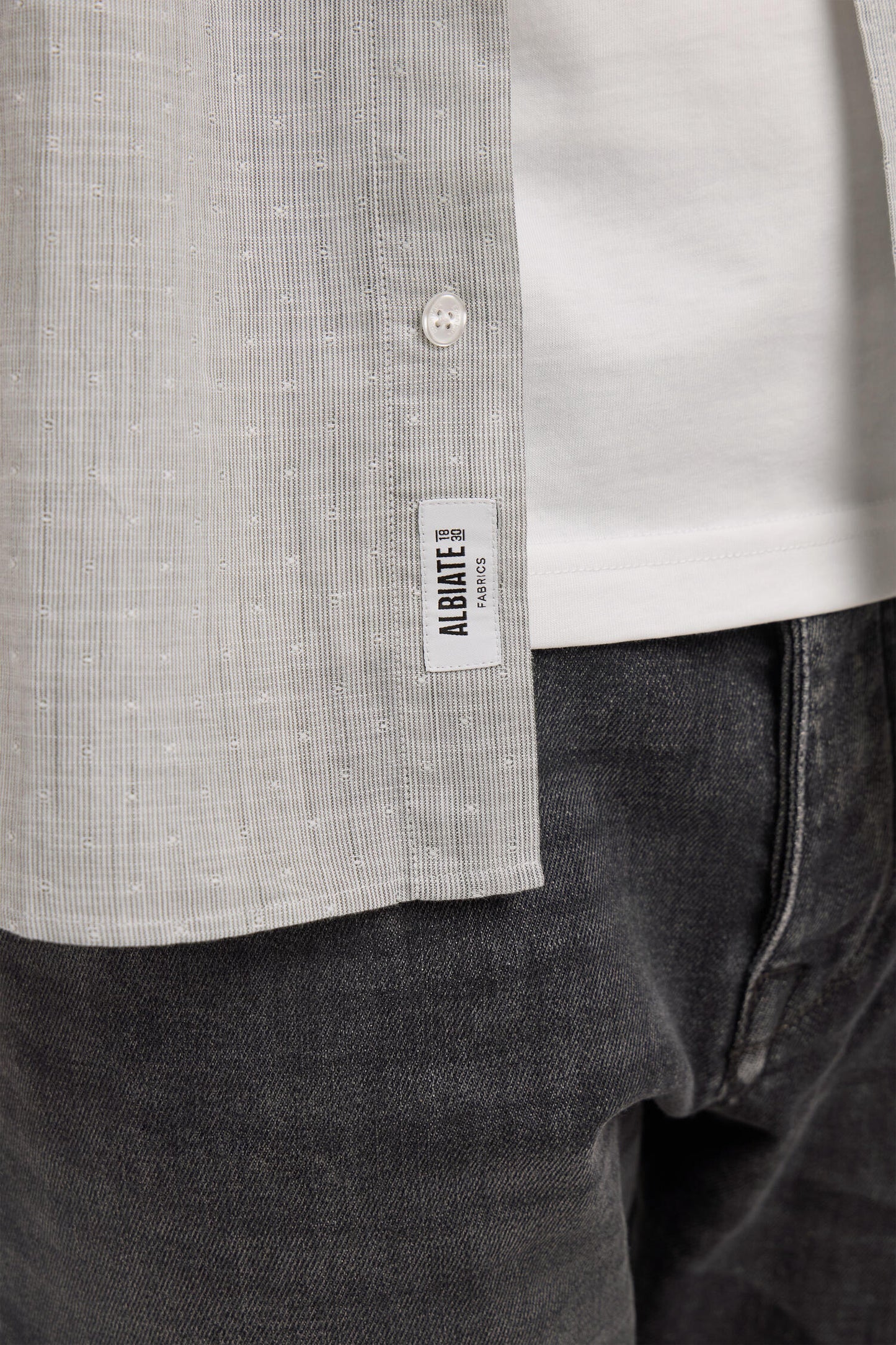 Chemise à manches courtes en coton jacquard rayé kaki