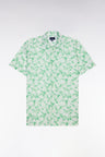 Chemise à manches courtes en popeline de coton à motif floral vert coupe slim