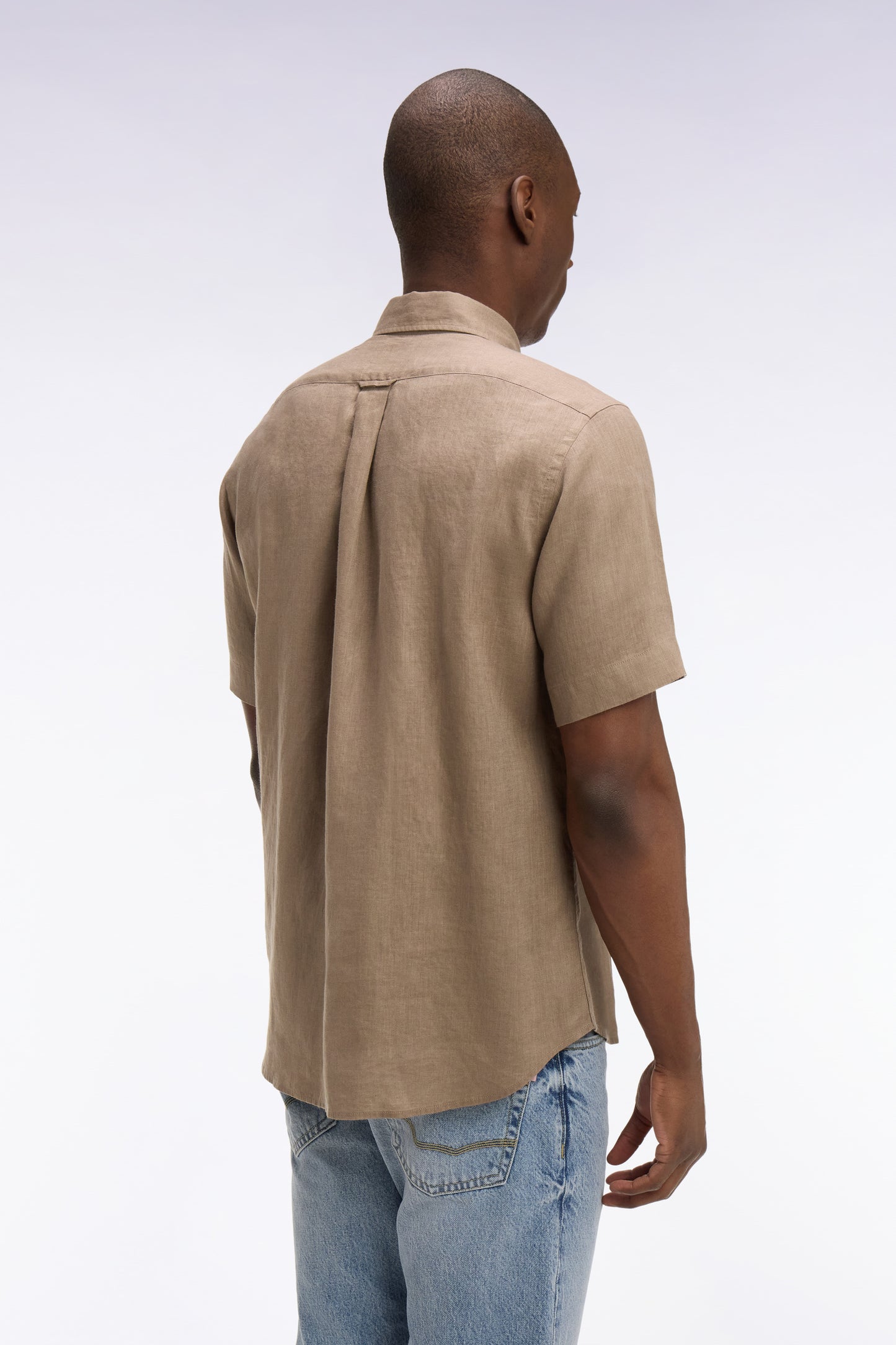 Chemise à manches courtes en lin kaki