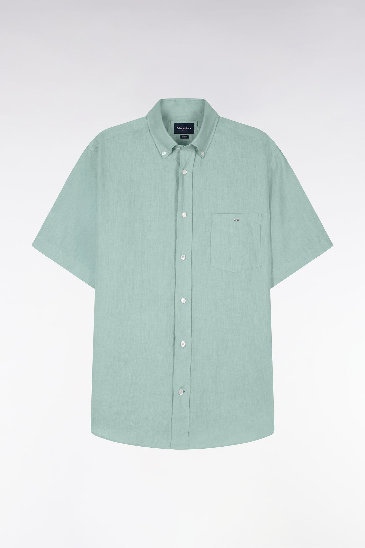 Chemise à manches courtes en lin vert d'eau