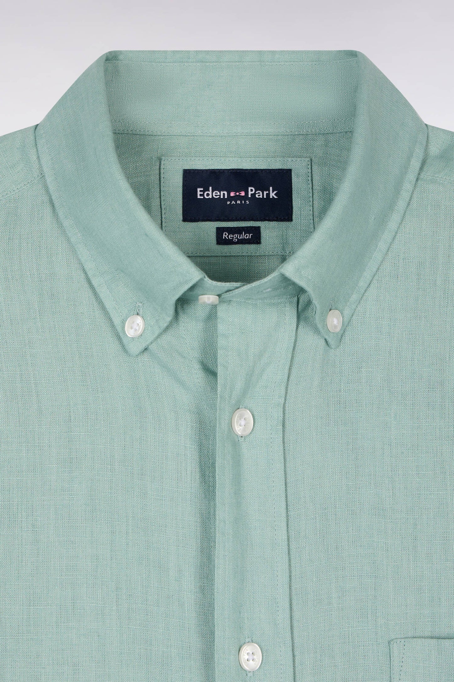 Chemise à manches courtes en lin vert d'eau