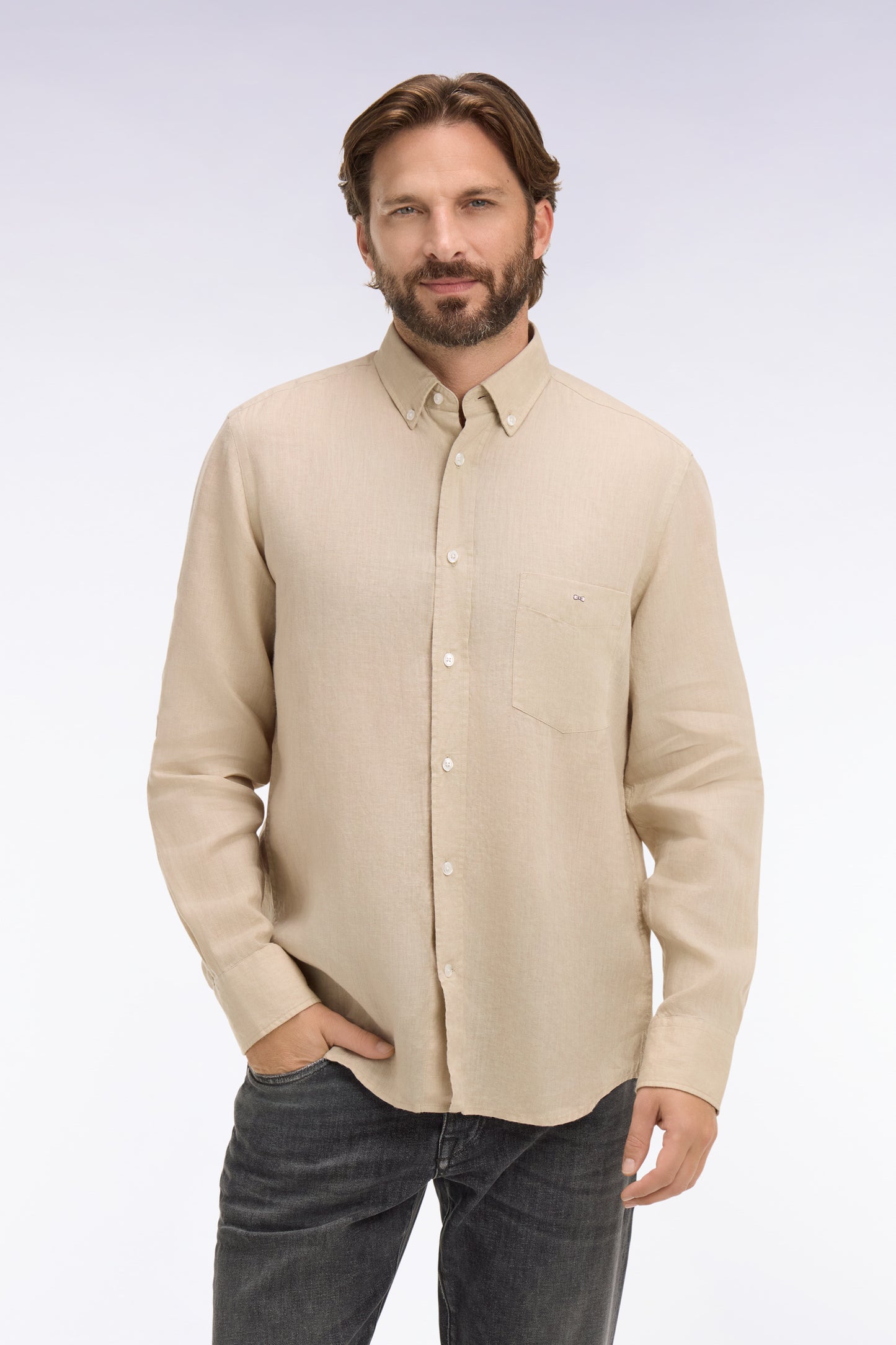 Chemise droite en lin beige