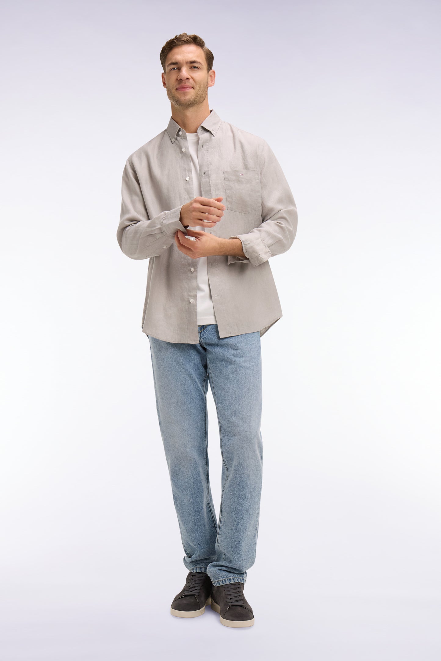 Chemise droite en lin gris