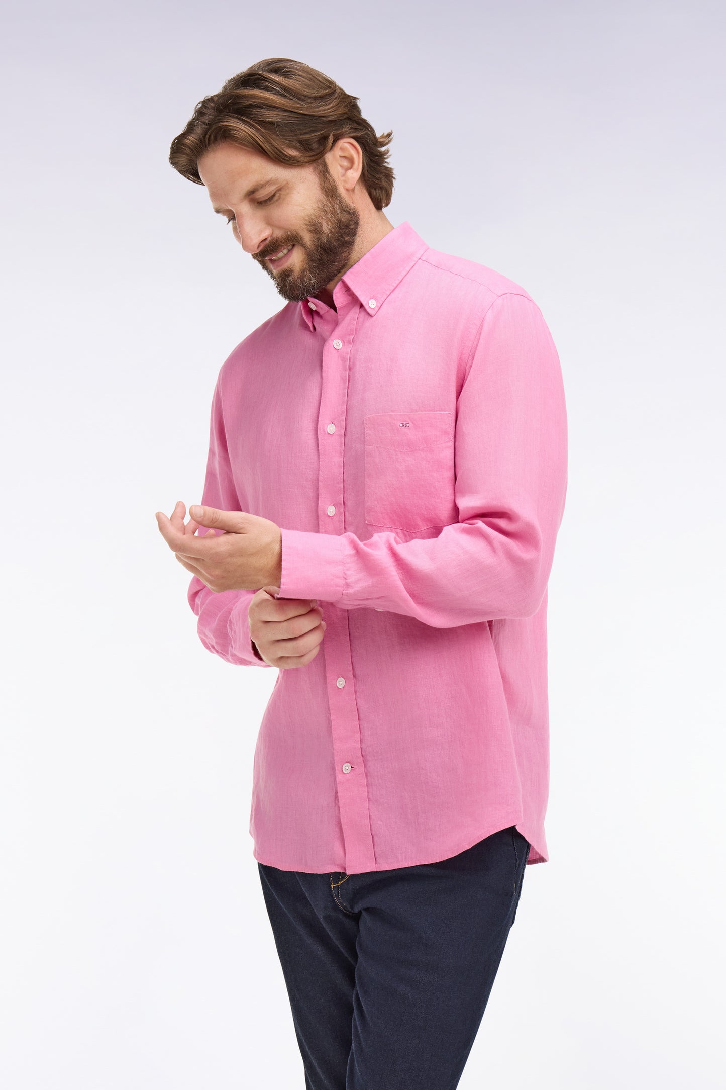 Chemise droite en lin rose