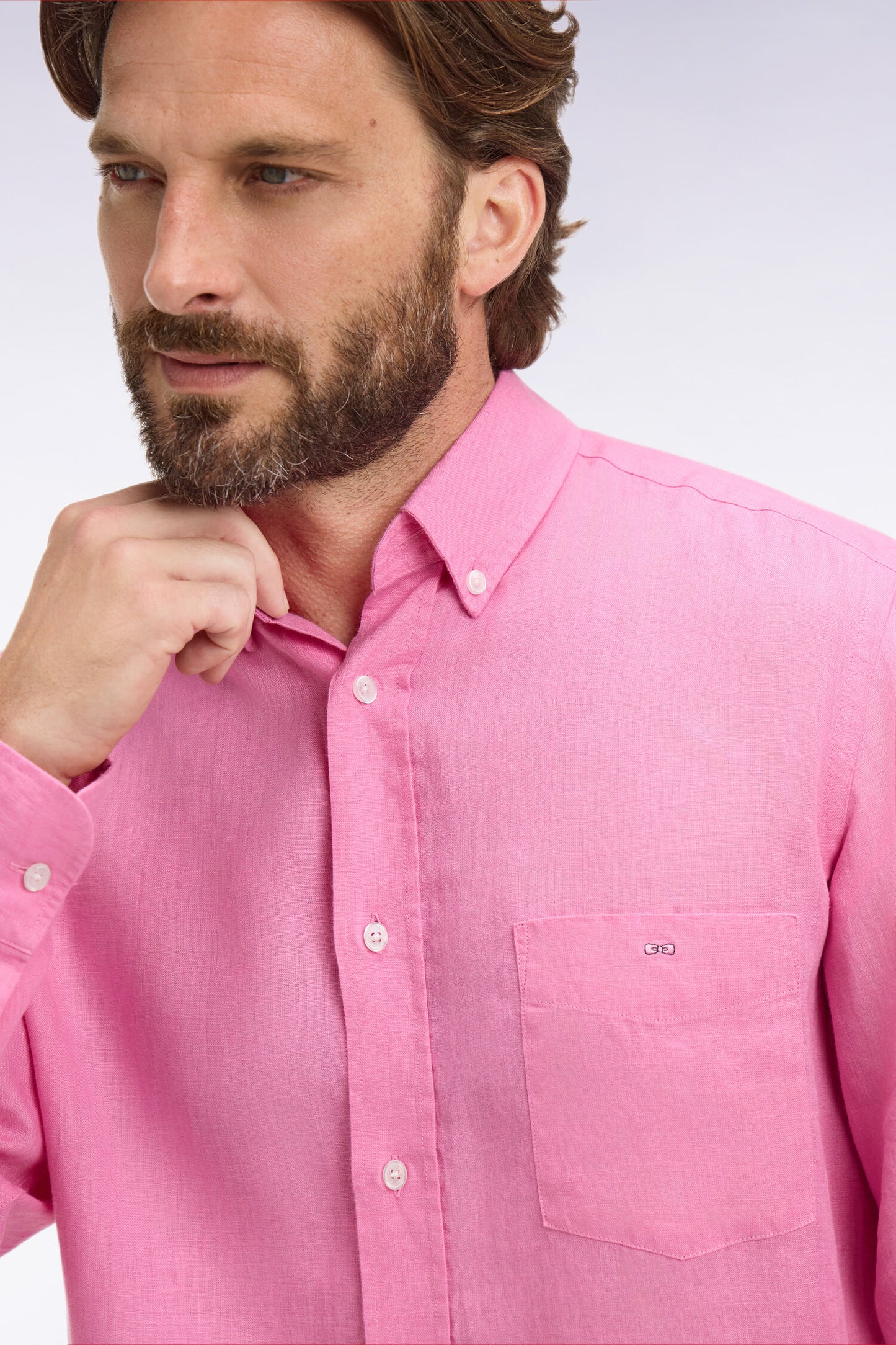 Chemise droite en lin rose