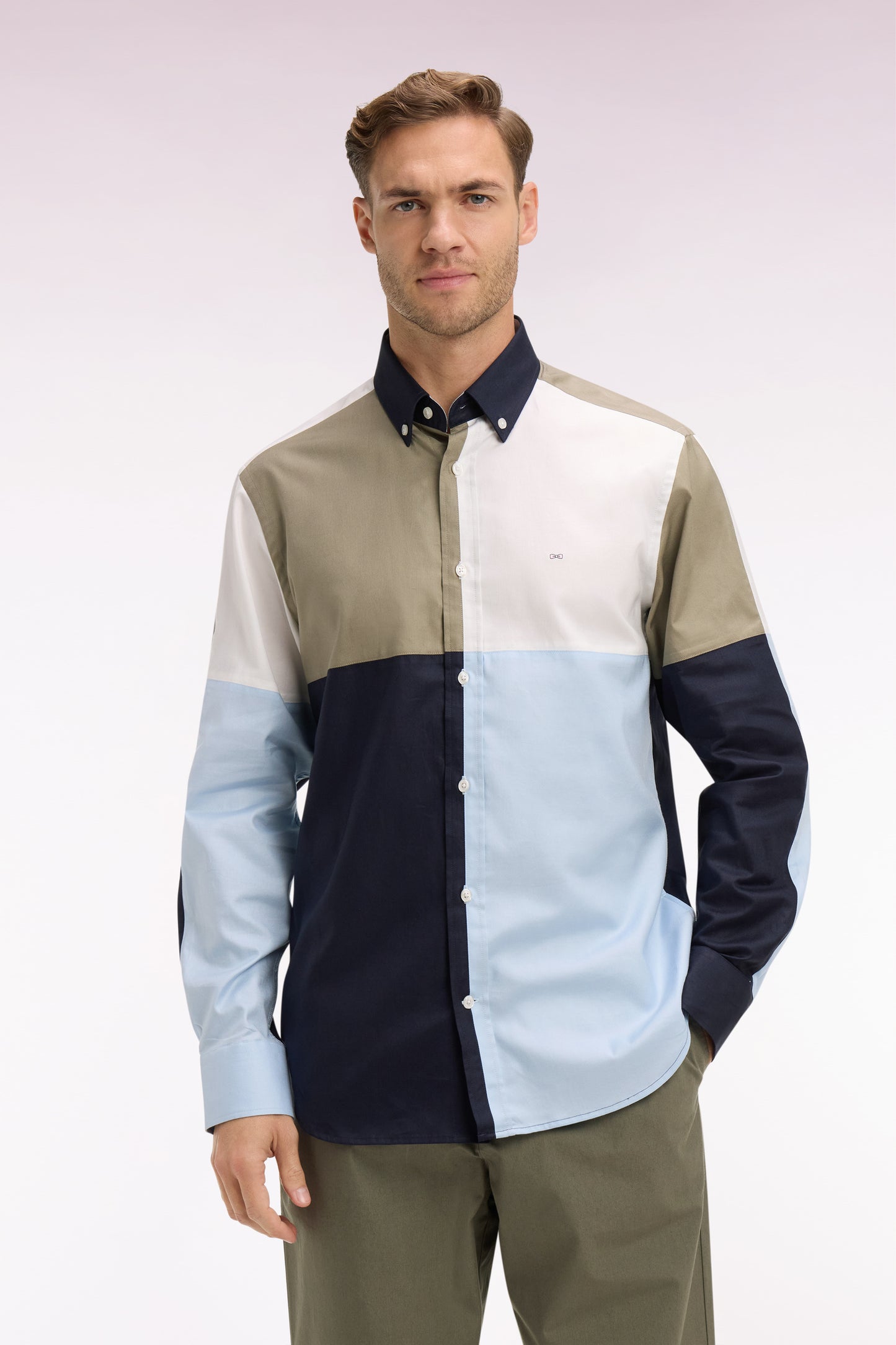 Colorblock sky cotton shirt