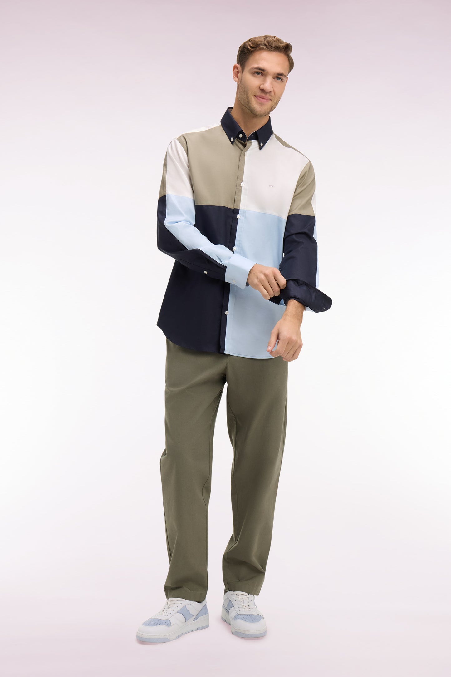 Colorblock sky cotton shirt