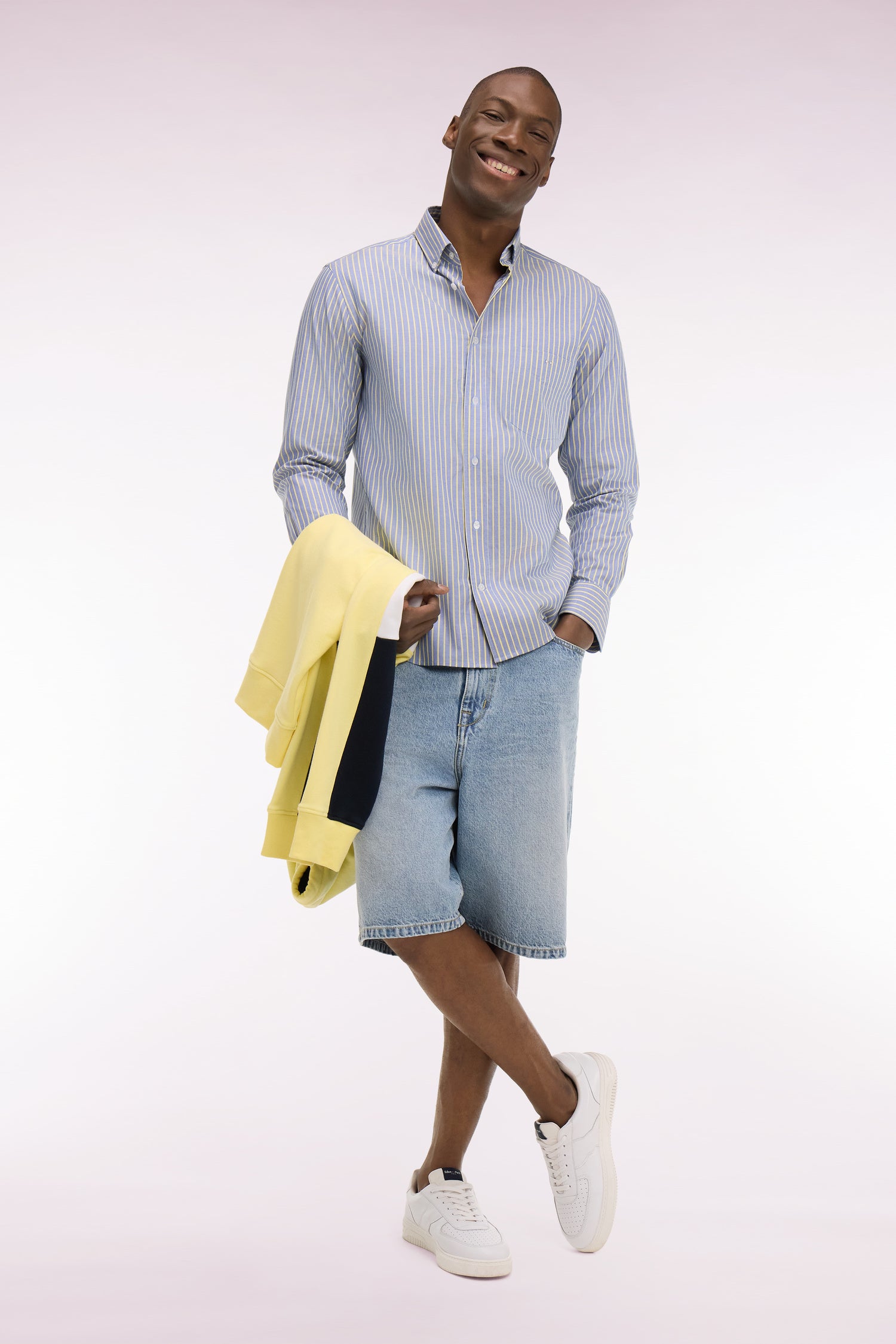 Regular fit yellow striped pinpoint cotton shirt – Eden Park