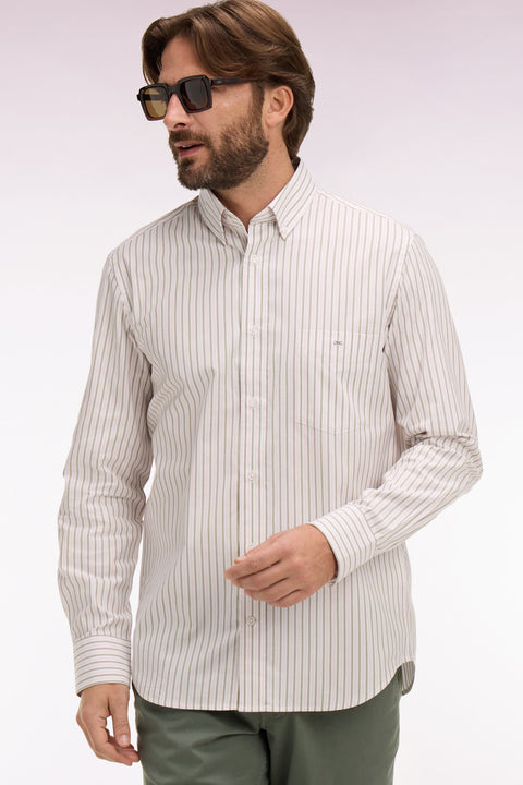 Chemise en coton pinpoint à rayures rose coupe regular - Image 1