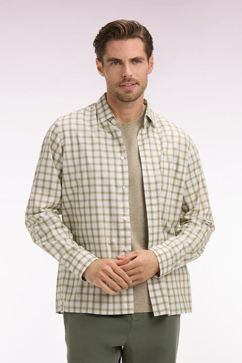 Chemise en coton à carreaux kaki - Image 3