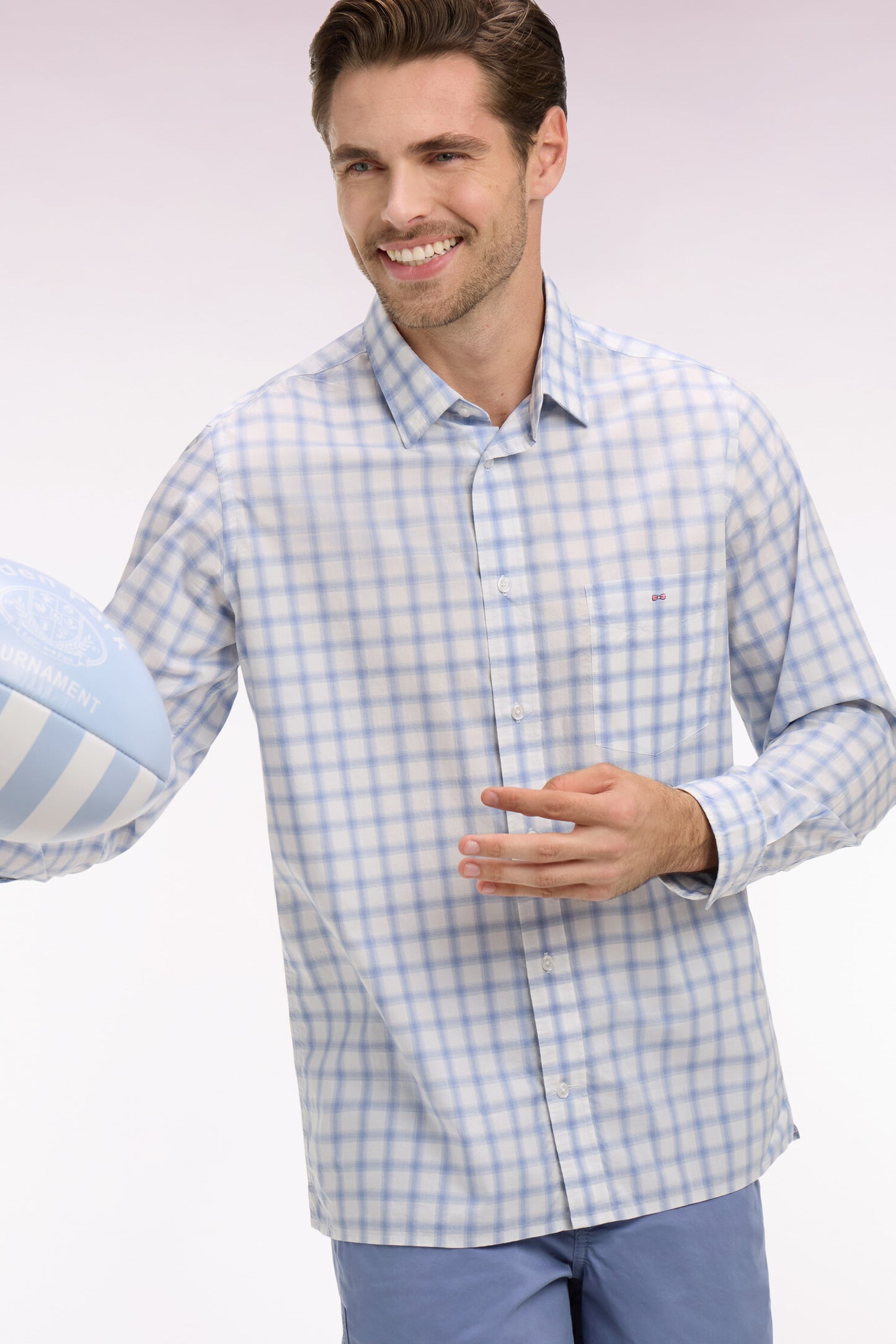 Chemise en coton à carreaux bleu