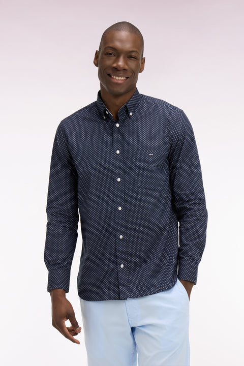 Chemise en popeline de coton bleu ciel à micromotifs coupe regular - Image 3