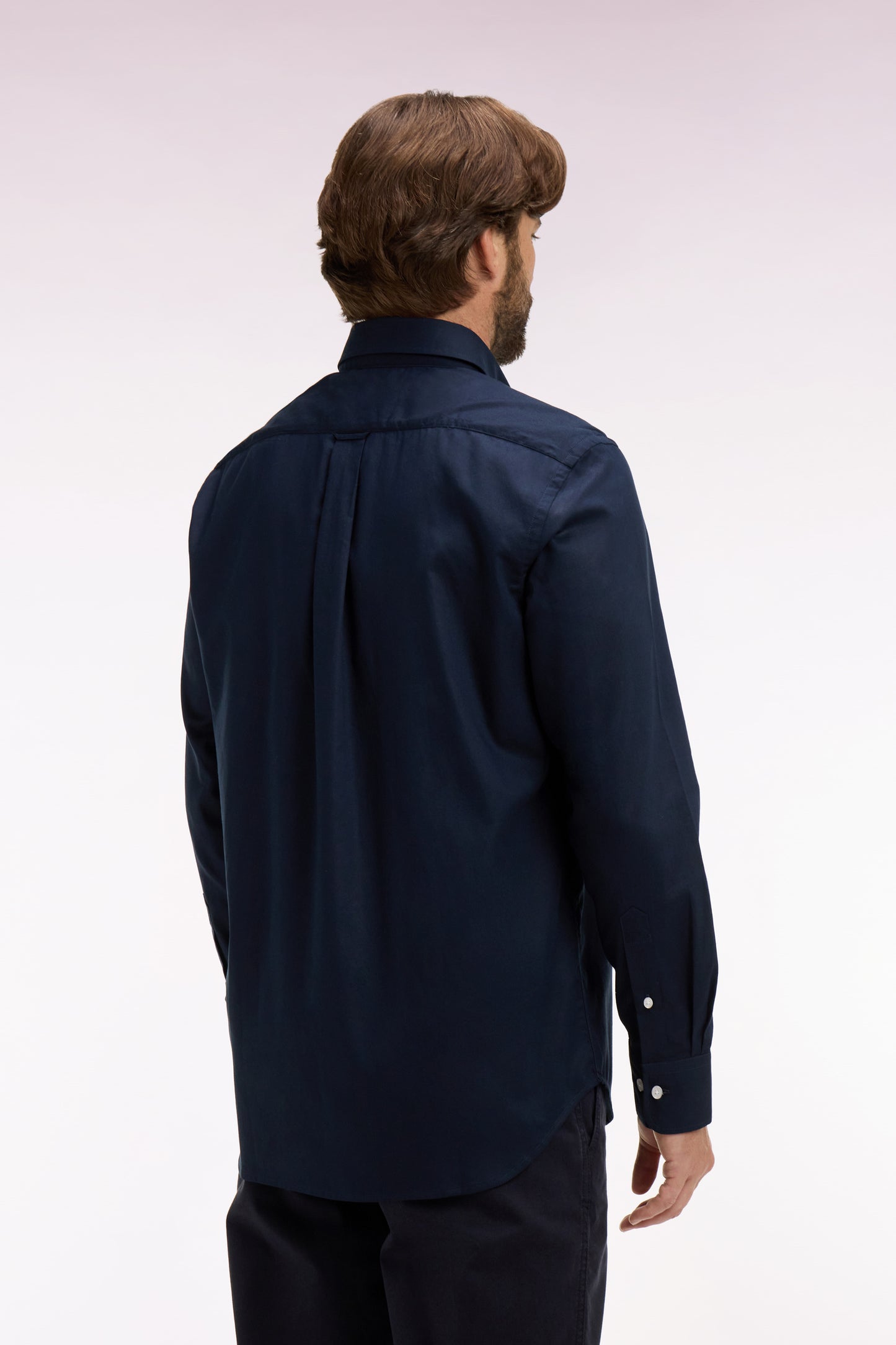 Chemise en coton pinpoint marine détails roses