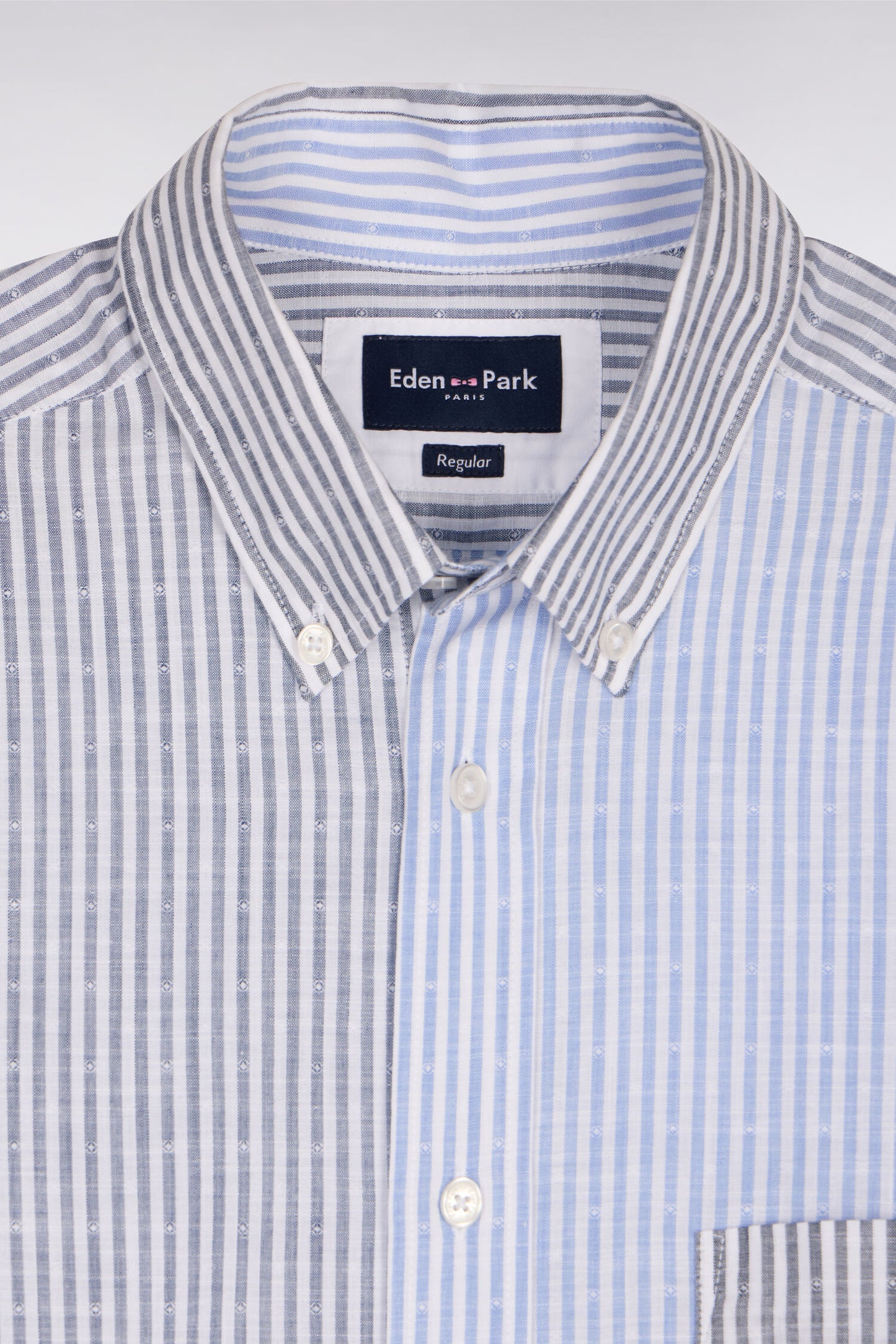 Chemise en coton jacquard Dobby à rayures bâtons bleues