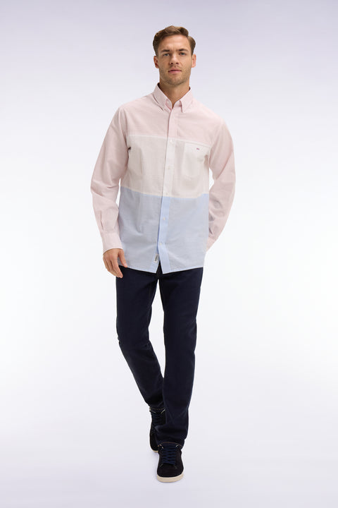 Chemise en coton jacquard Dobby tricolore rose - Image 1