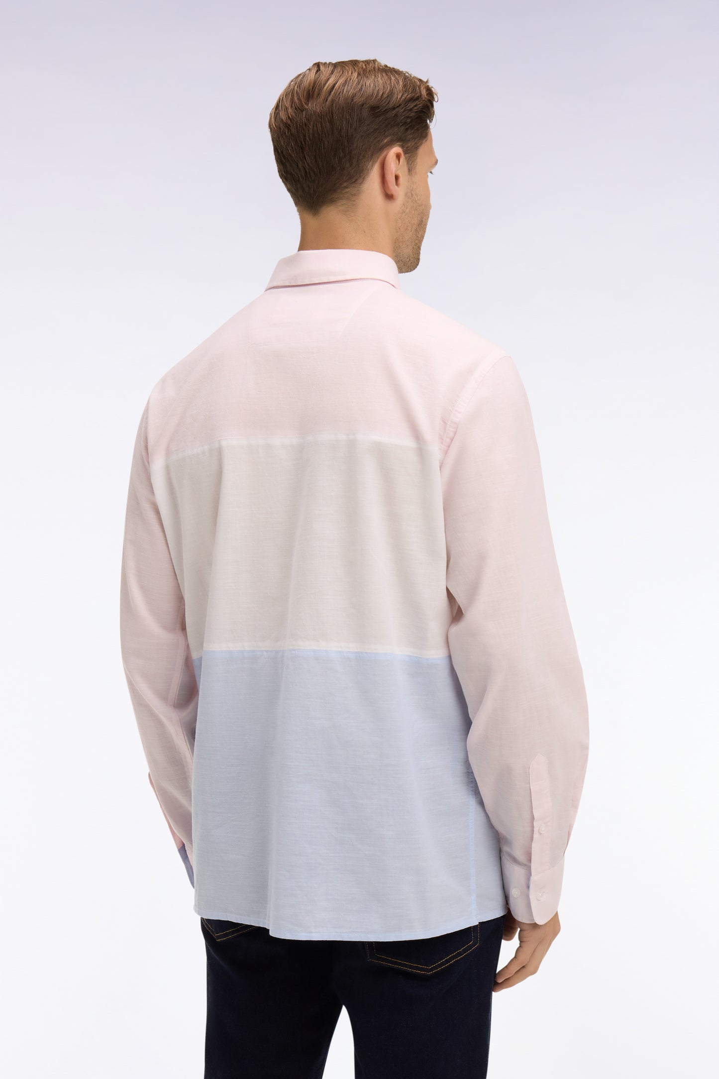 Chemise en coton jacquard Dobby tricolore rose