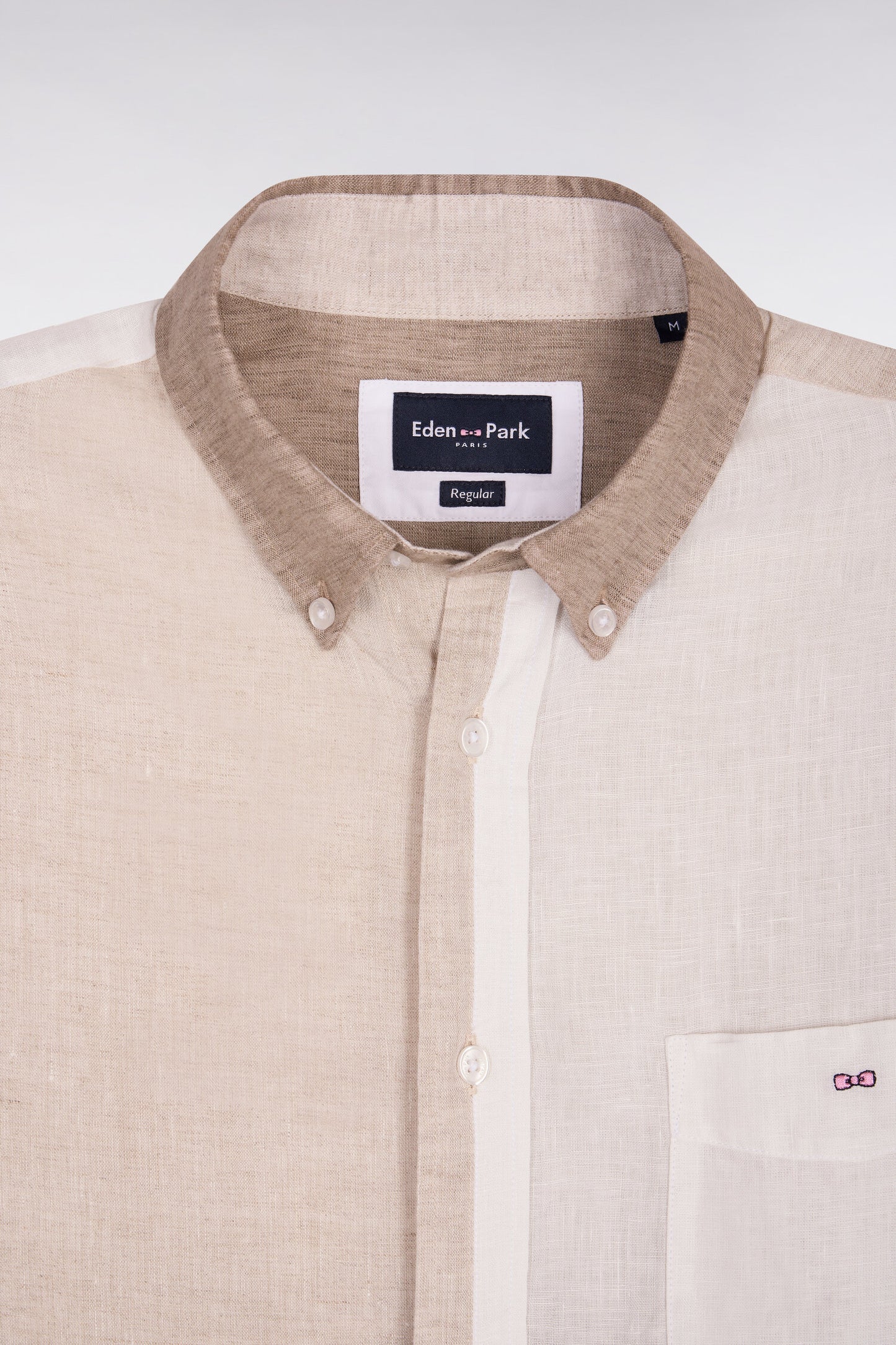 Chemise en lin beige colorblock coupe regular