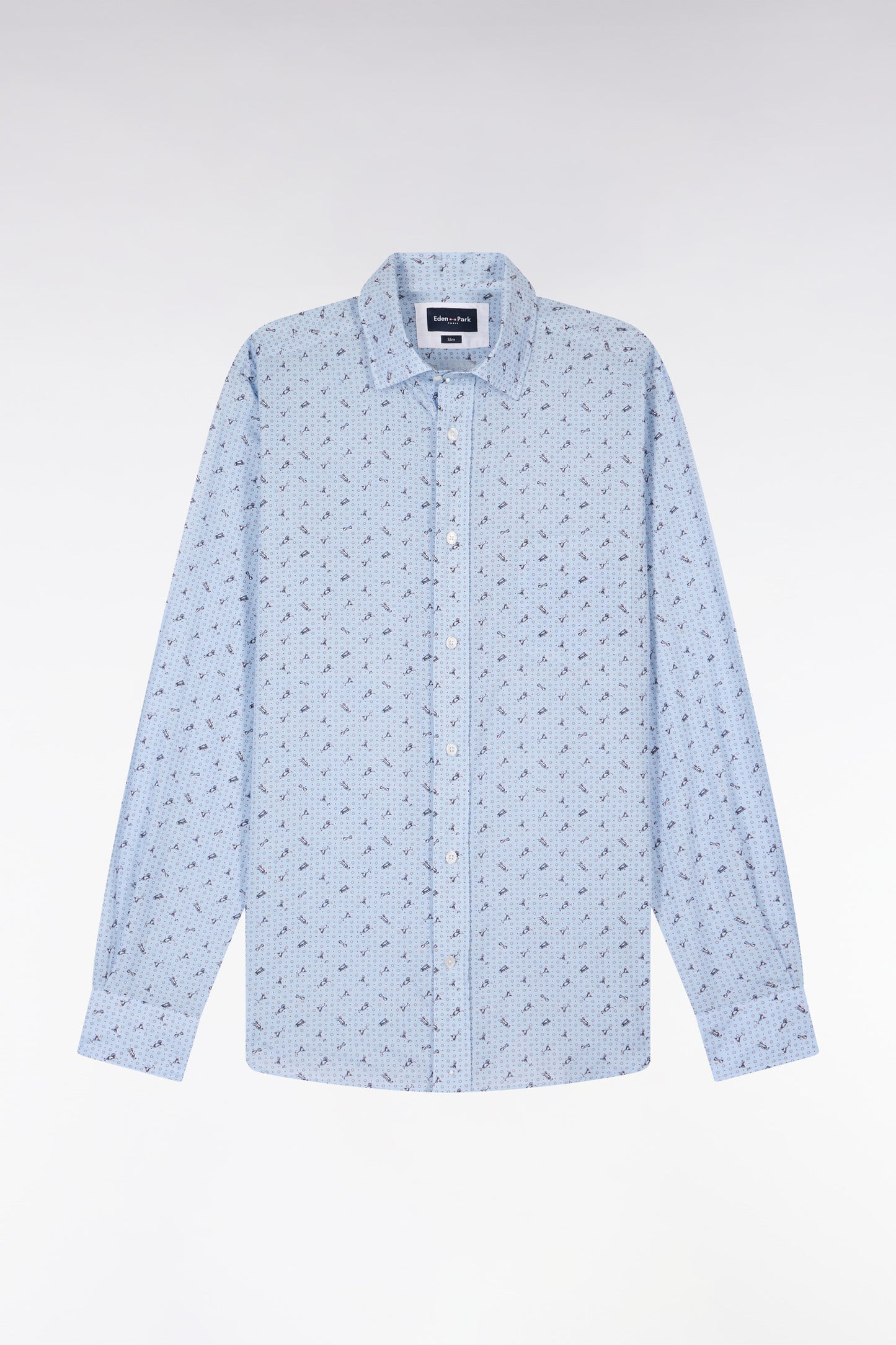 Slim-fit sky blue micro-patterned cotton poplin shirt
