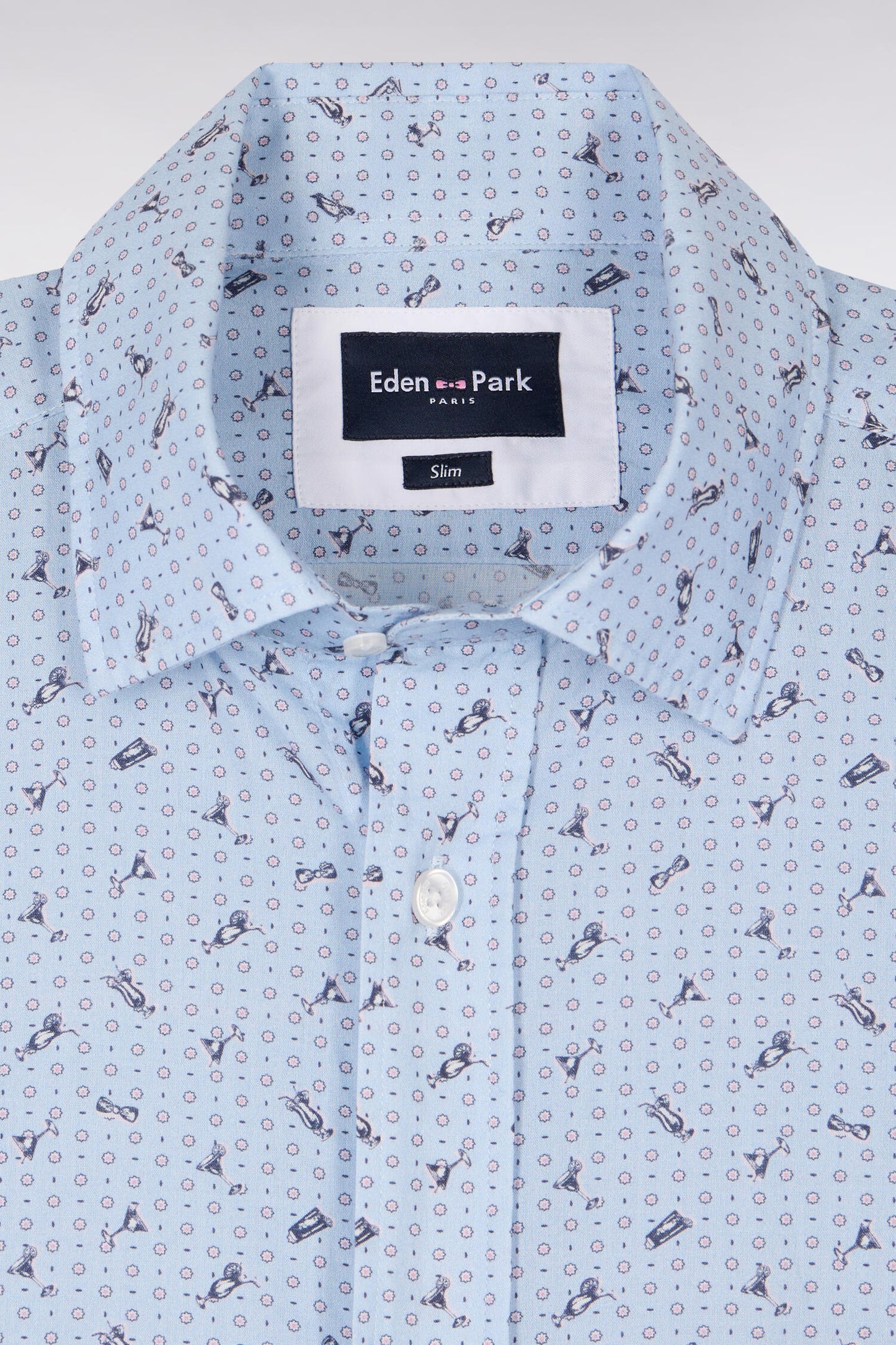 Slim-fit sky blue micro-patterned cotton poplin shirt