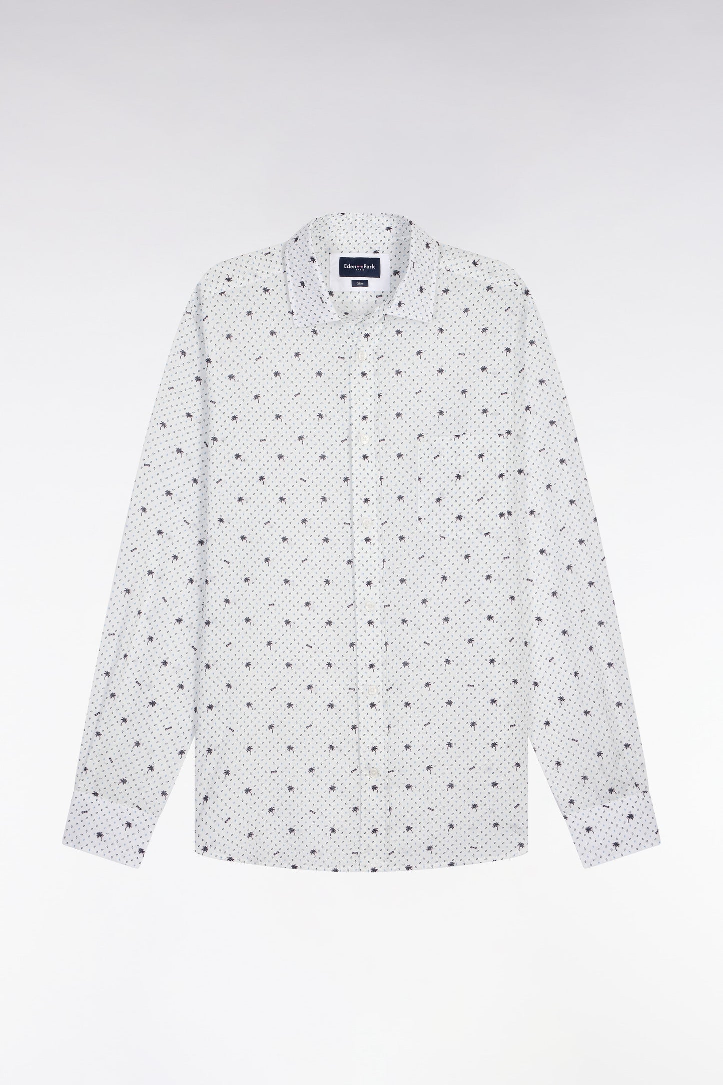 Slim-fit white micro-patterned cotton shirt