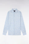 Chemise en popeline de coton bleu ciel à micromotifs végétal coupe slim