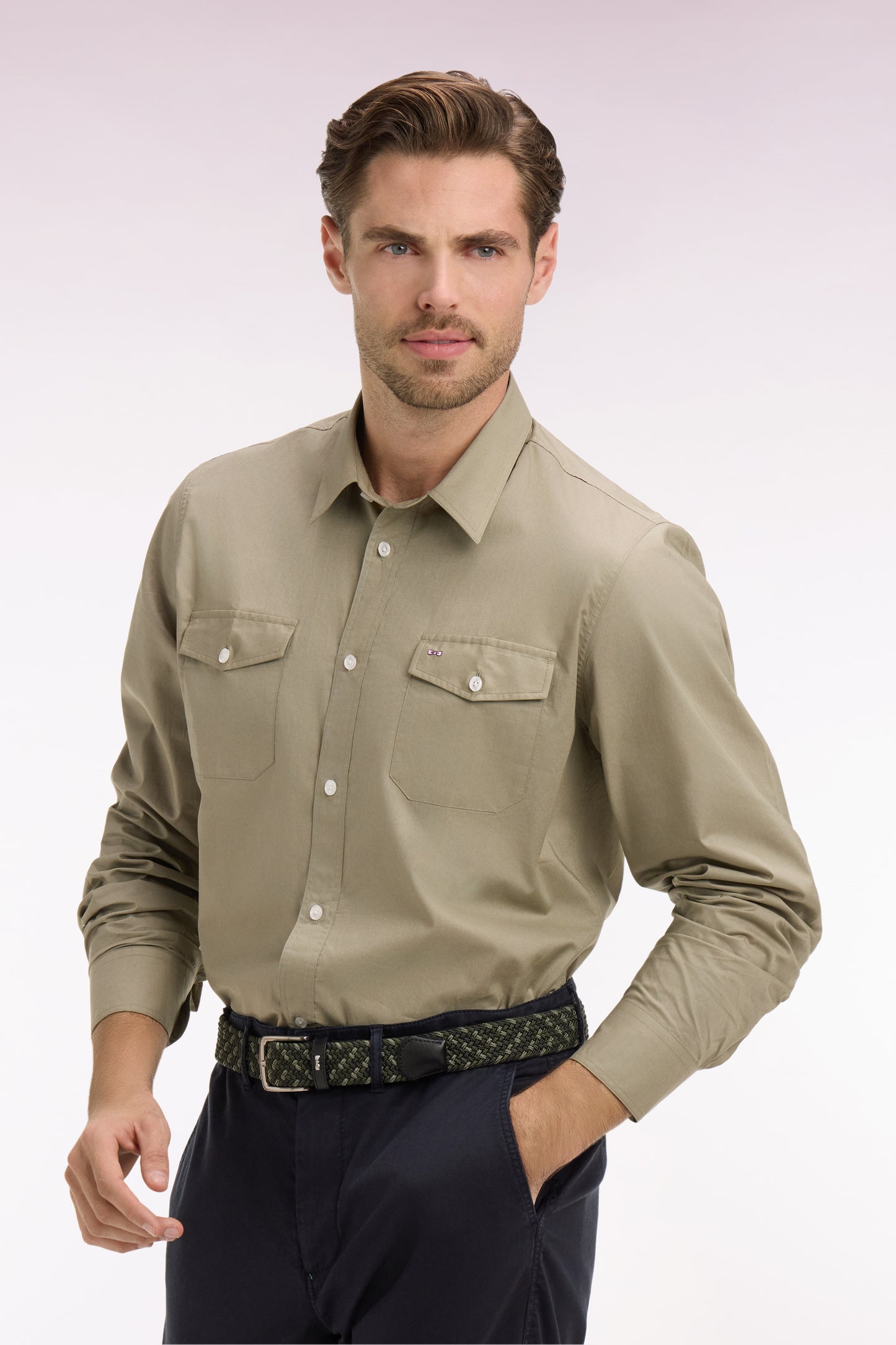 Chemise en popeline de coton Pima kaki coupe regular