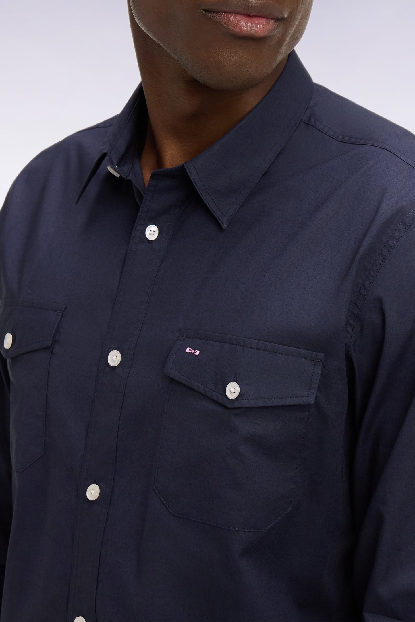 Chemise en popeline de coton Pima marine coupe regular