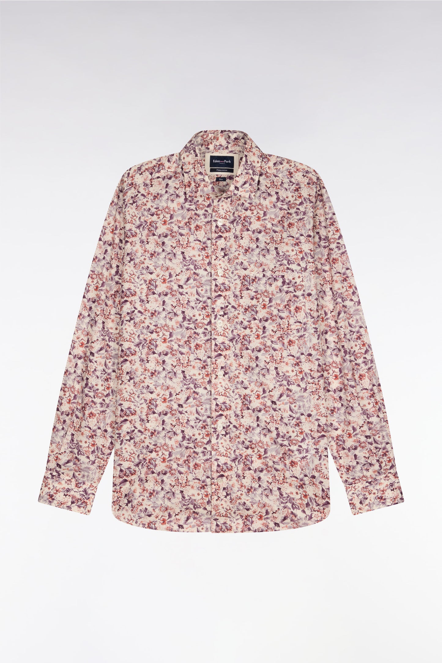 Slim fit white cotton poplin shirt with floral microprint