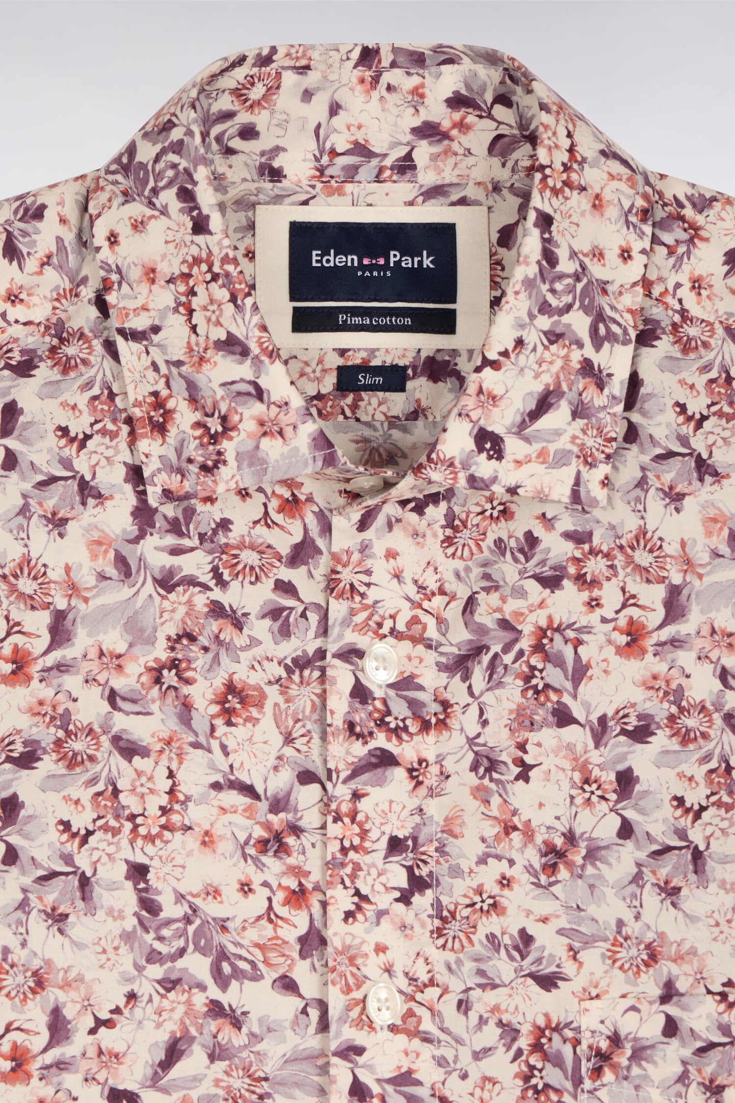 Slim fit white cotton poplin shirt with floral microprint
