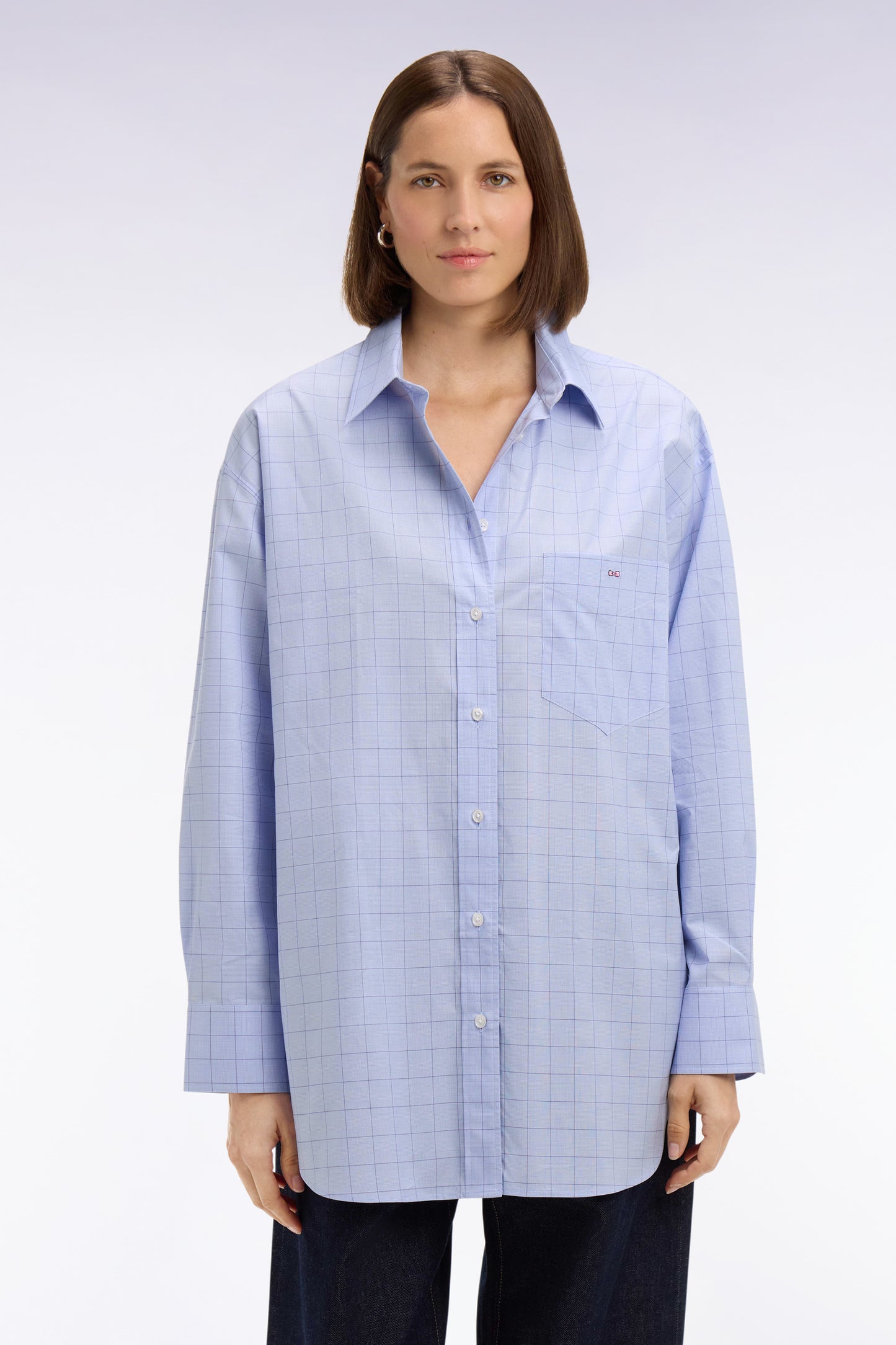 Chemise en coton ciel prince de Galles coupe oversized