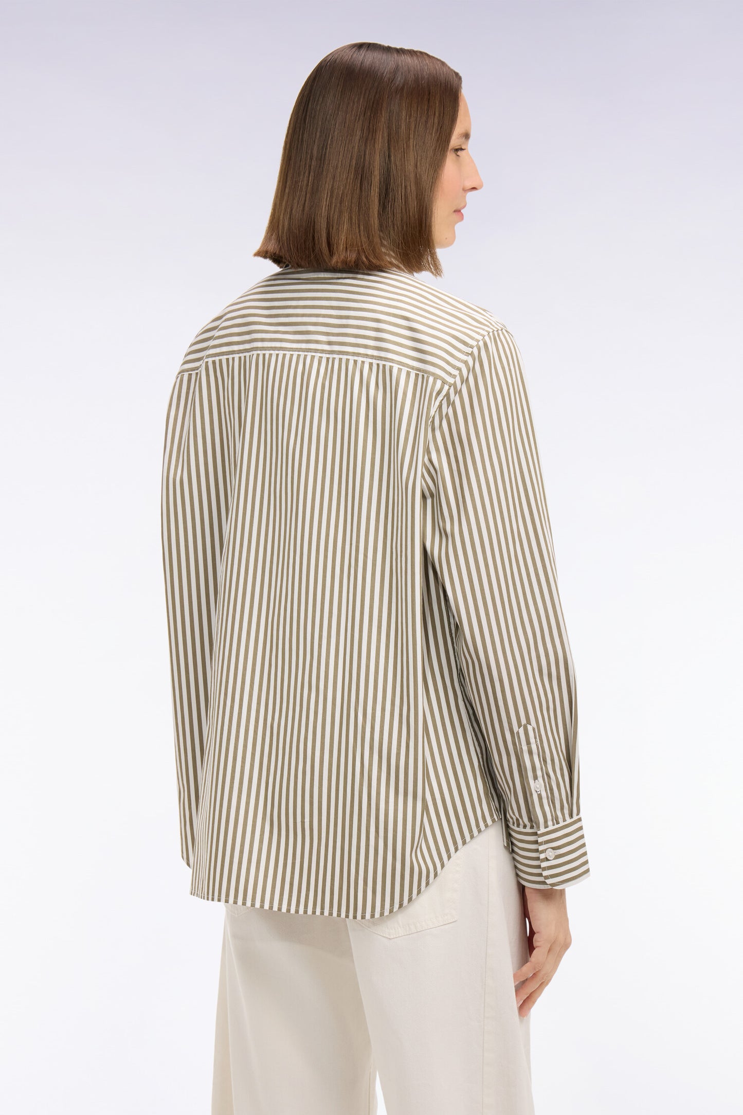 Chemise rayée en popeline de coton beige coupe slim