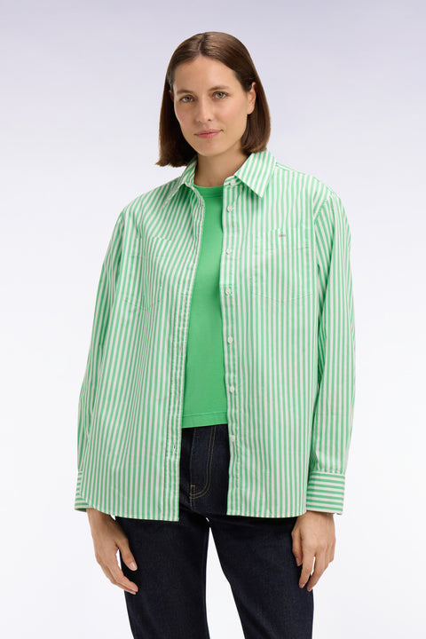 Chemise rayée en popeline de coton verte coupe slim - Image 3