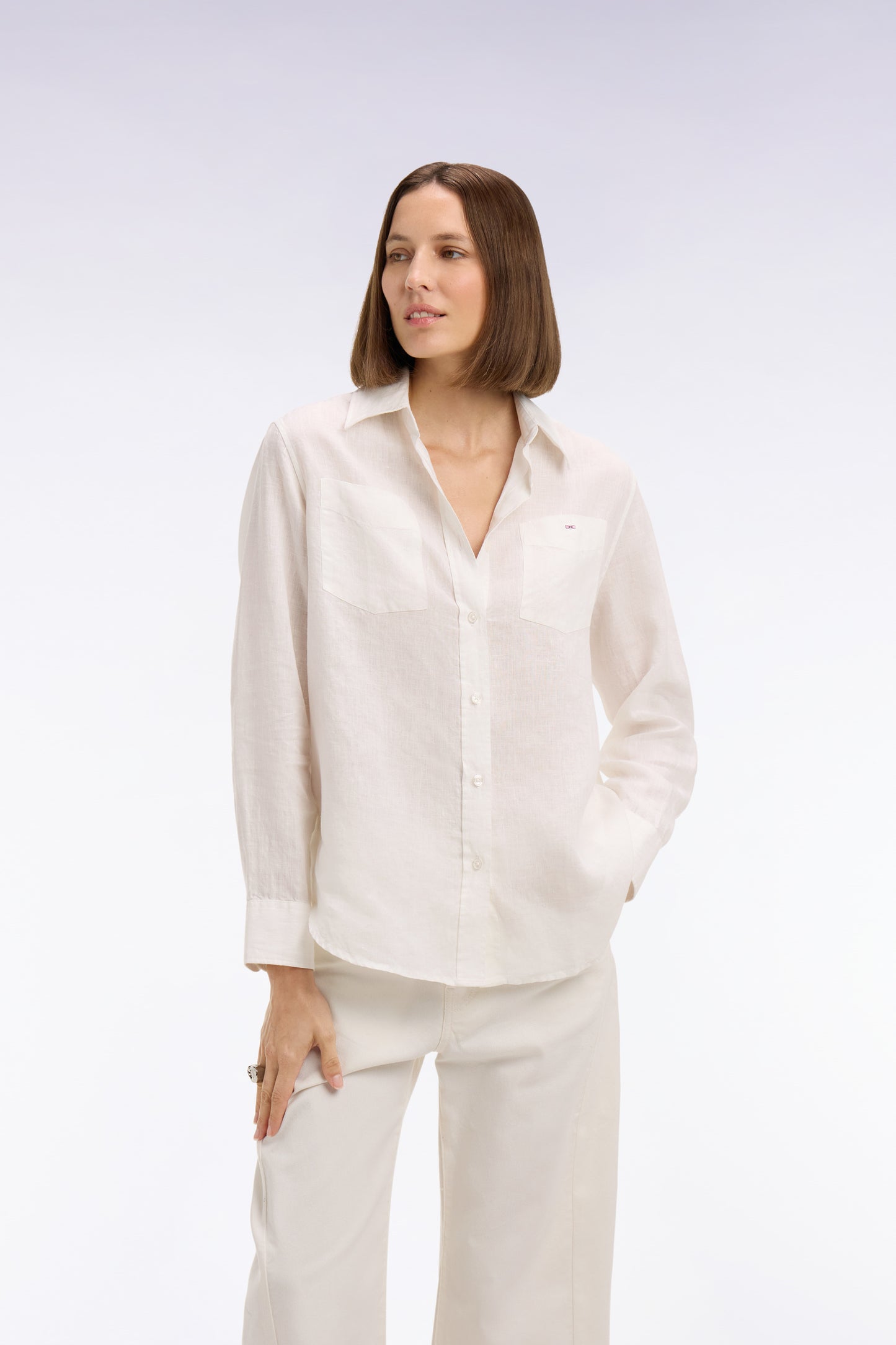 White linen shirt with patch pockets