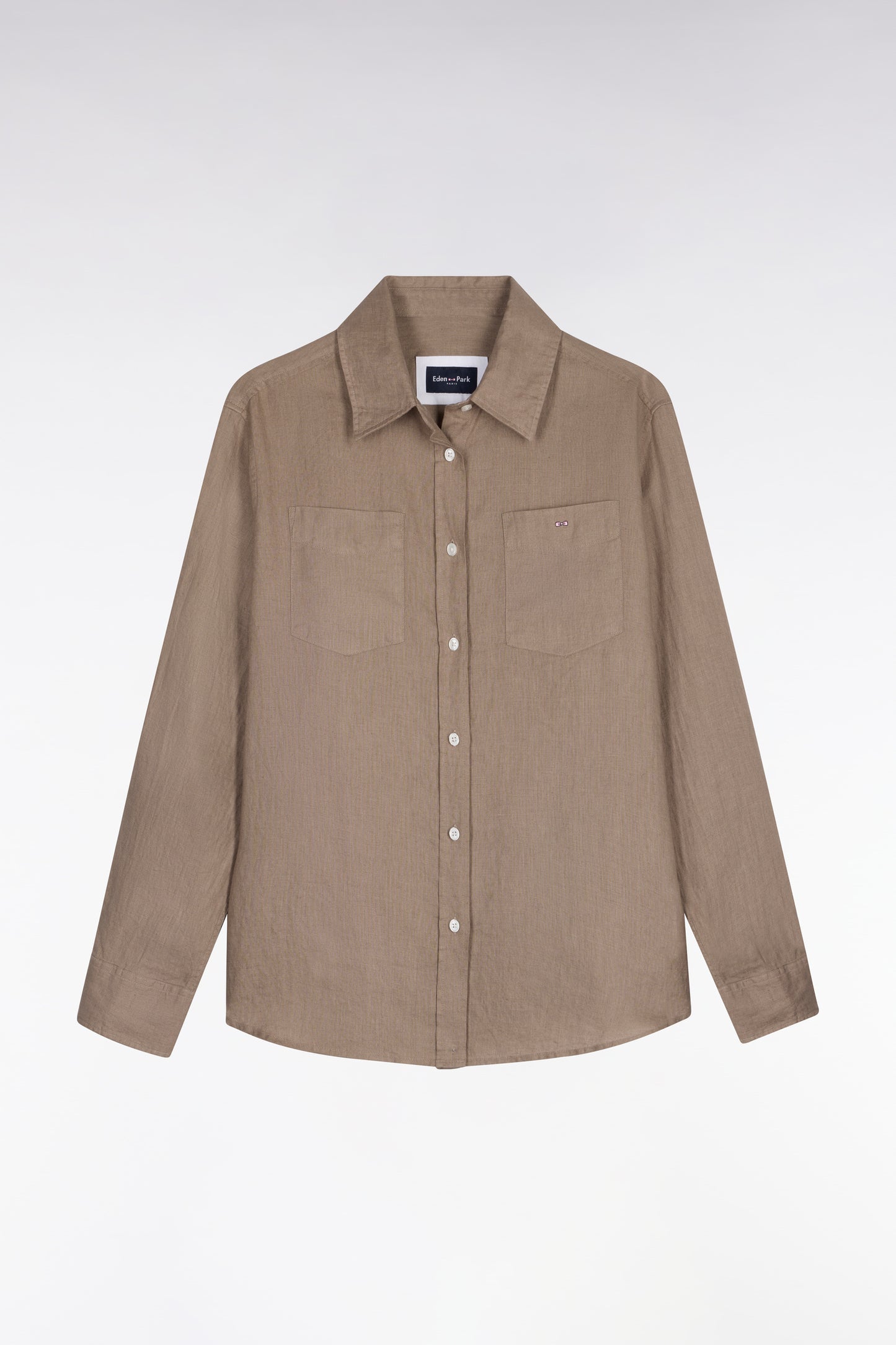 Beige linen shirt with patch pockets