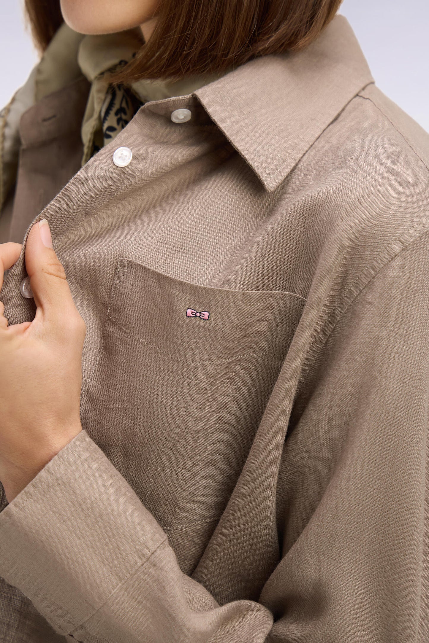 Beige linen shirt with patch pockets