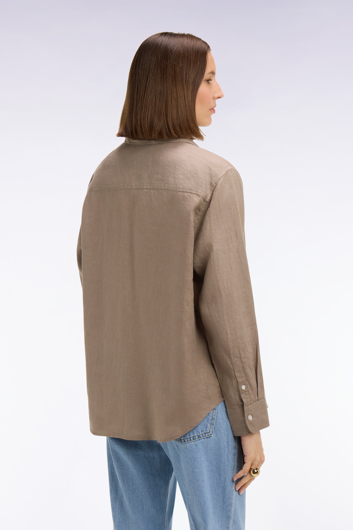 Beige linen shirt with patch pockets